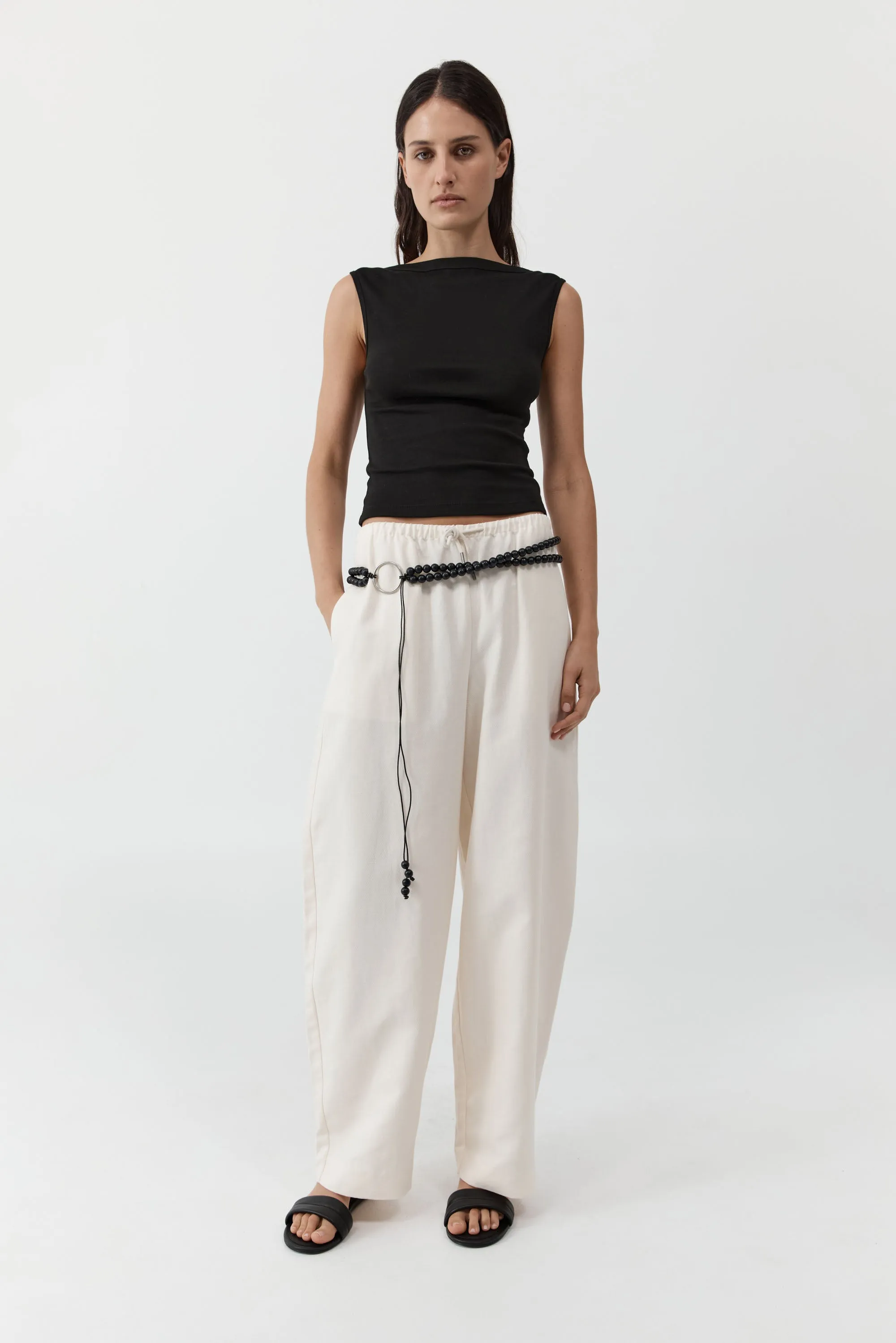 Fine Drawstring Relaxed Pants - Ivory sold by St. Agni