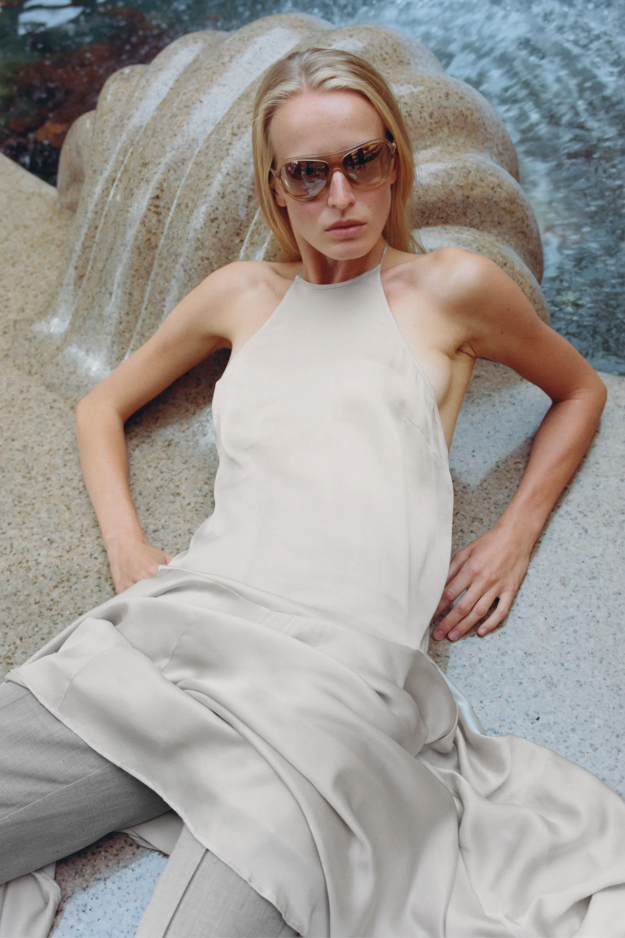 Silk Handkerchief Halter Dress - Stone sold by St. Agni product image thumbnail 4