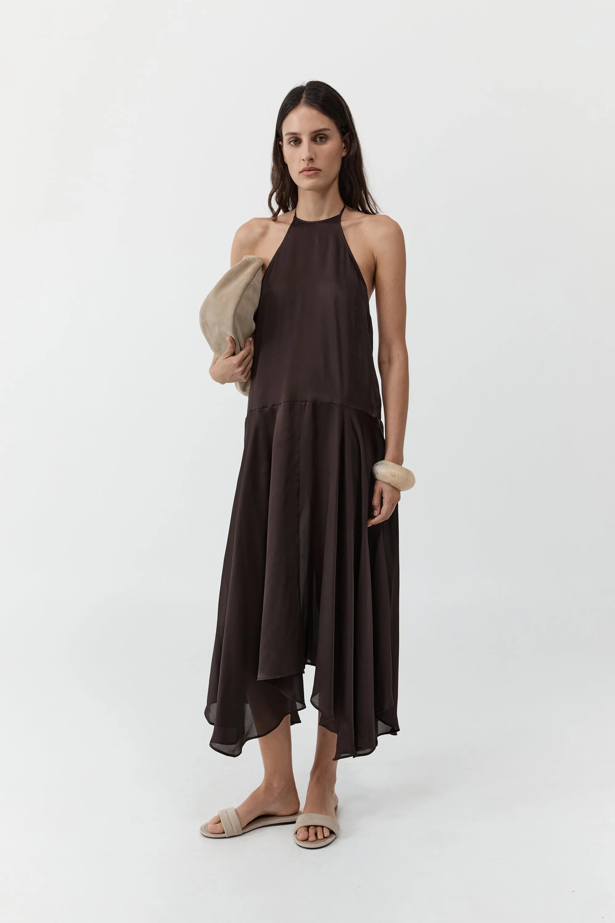 Silk Handkerchief Halter Dress - Bark sold by St. Agni product image thumbnail 2