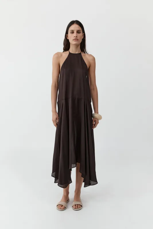 Silk Handkerchief Halter Dress - Bark sold by St. Agni