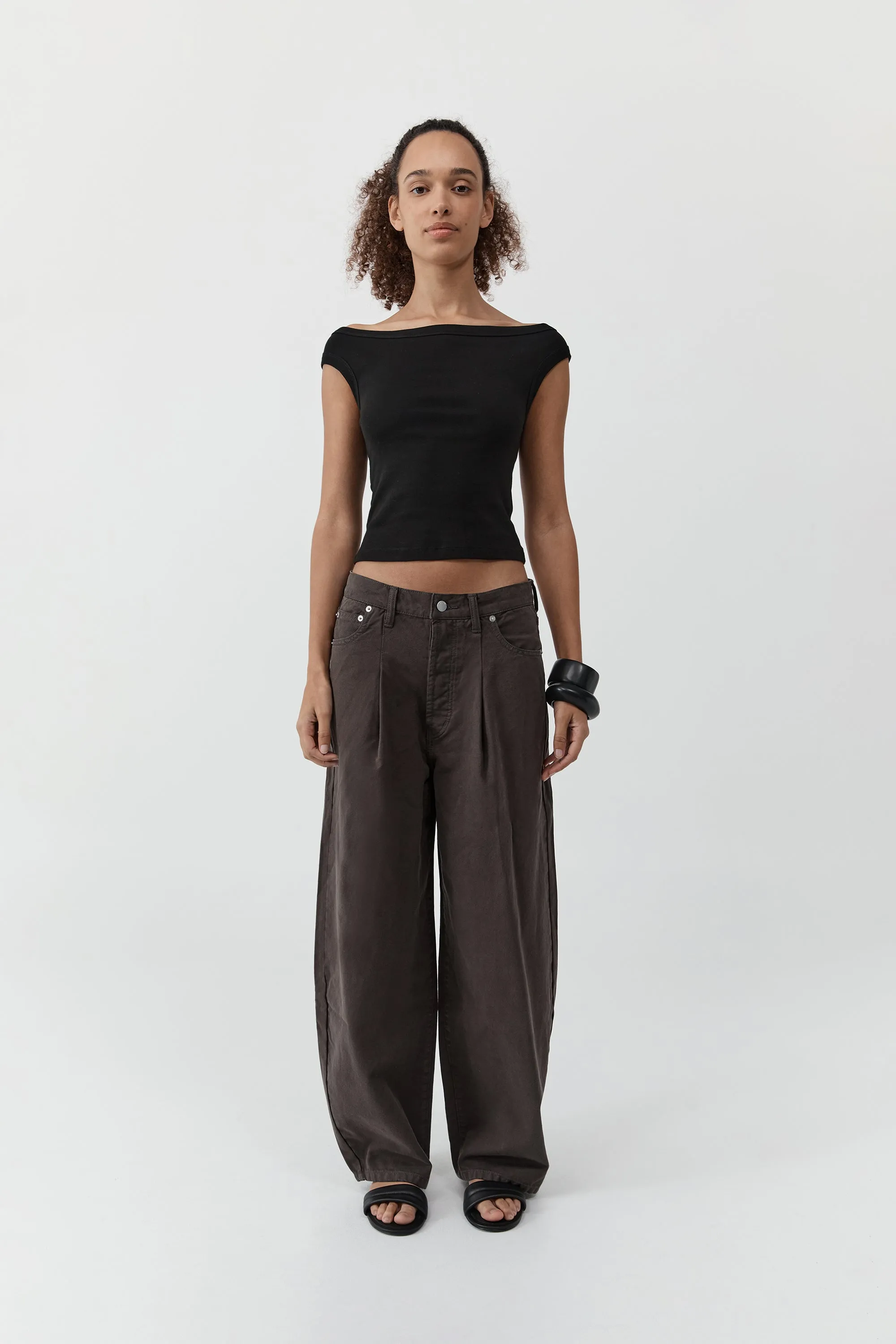 Canvas Mid Rise Barrel Jeans - Ash sold by St. Agni