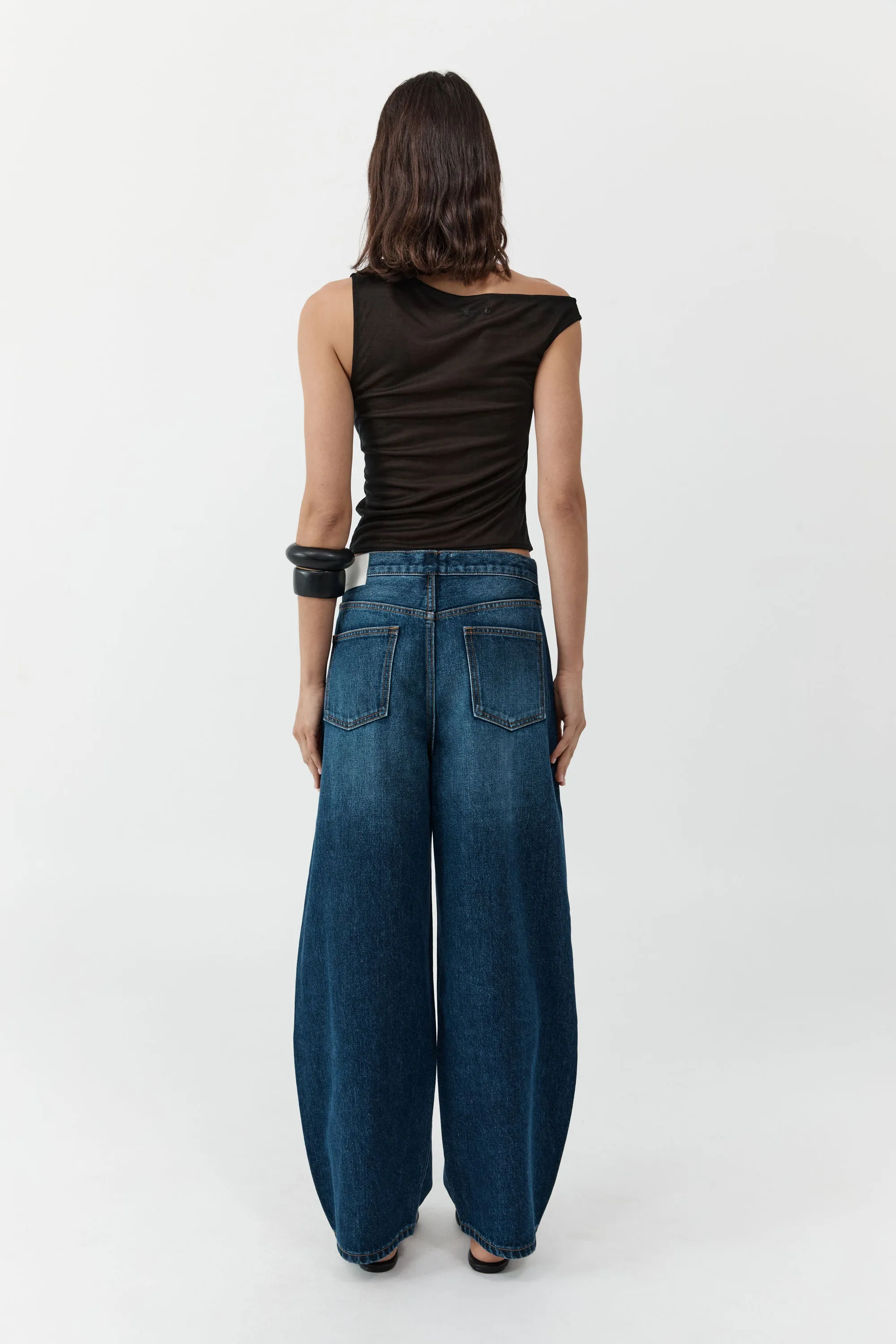 Mid Rise Pleat Barrel Jeans - Dark Indigo sold by St. Agni product image thumbnail 5