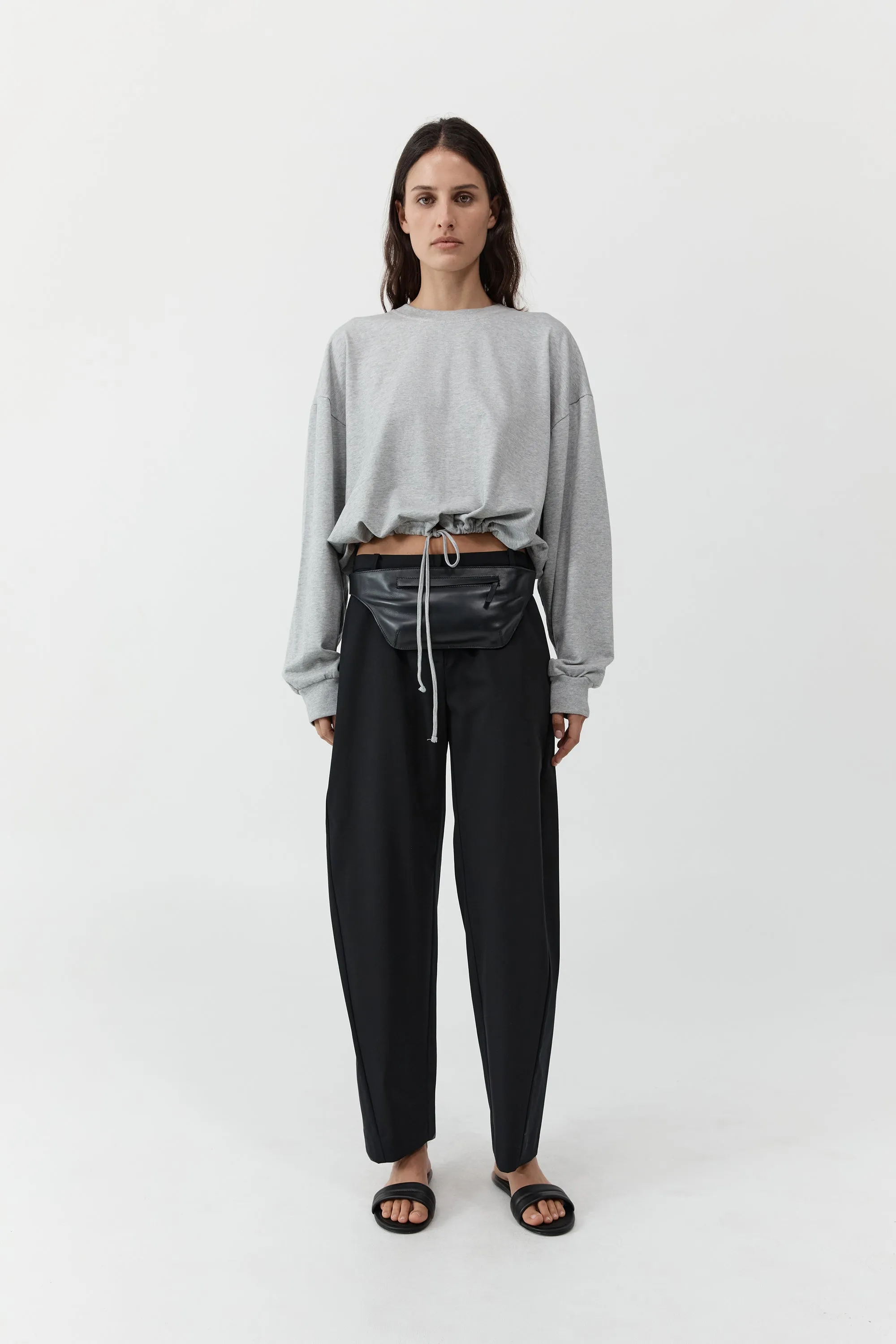 PRE-ORDER: Drawstring Long Sleeve Top - Light Grey Marle sold by St. Agni