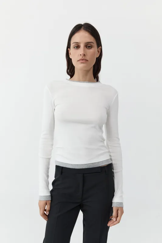 Organic Cotton Layered Long Sleeve Top - White made by St. Agni