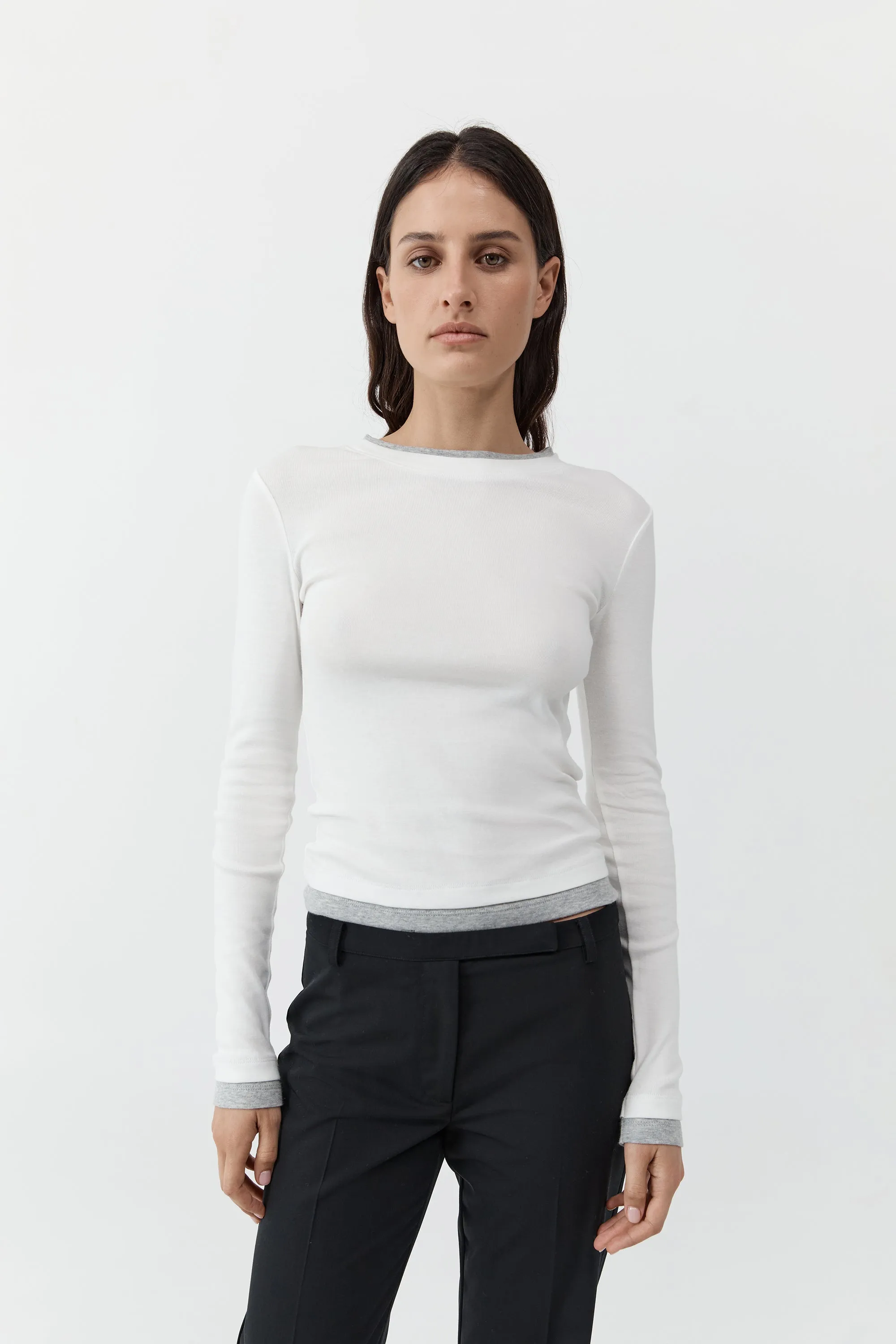 Organic Cotton Layered Long Sleeve Top - White sold by St. Agni