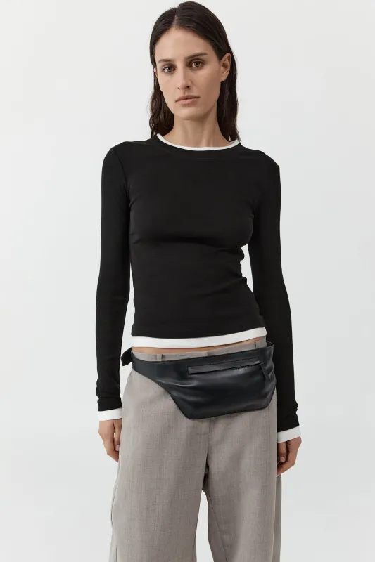 Organic Cotton Layered Long Sleeve Top - Jet Black made by St. Agni