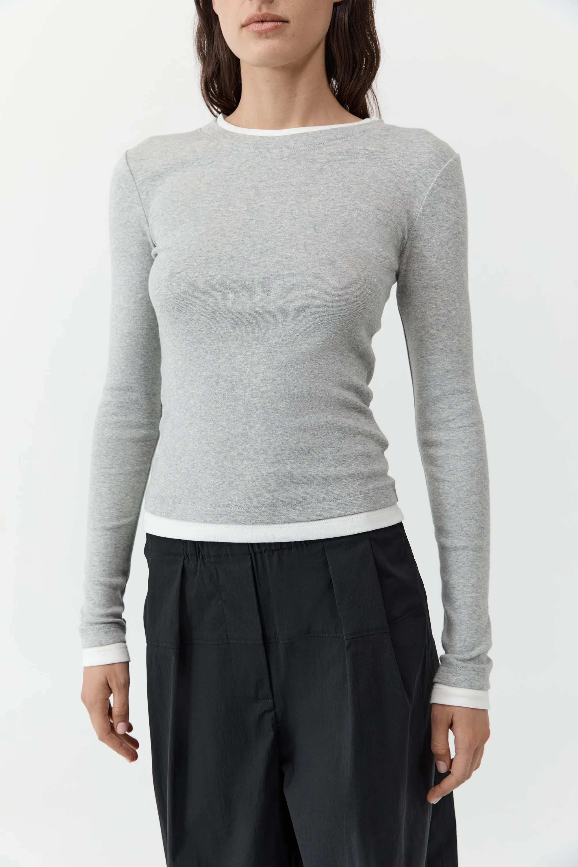 Organic Cotton Layered Long Sleeve Top - Grey Marle sold by St. Agni product image thumbnail 3