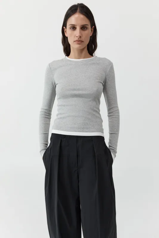 Organic Cotton Layered Long Sleeve Top - Grey Marle sold by St. Agni