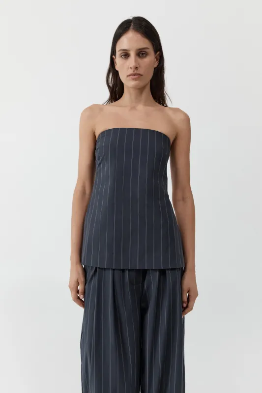 Strapless Rouleau Tie Top - Ink Stripe made by St. Agni