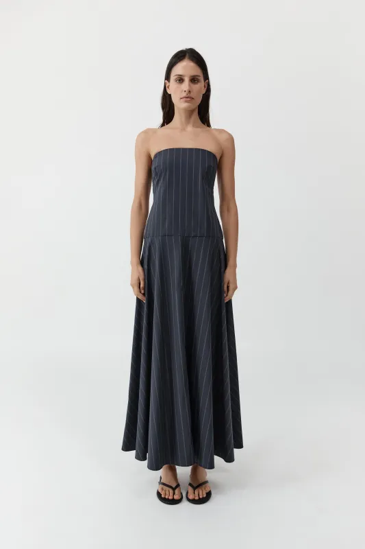 Strapless Rouleau Dress - Ink Stripe sold by St. Agni