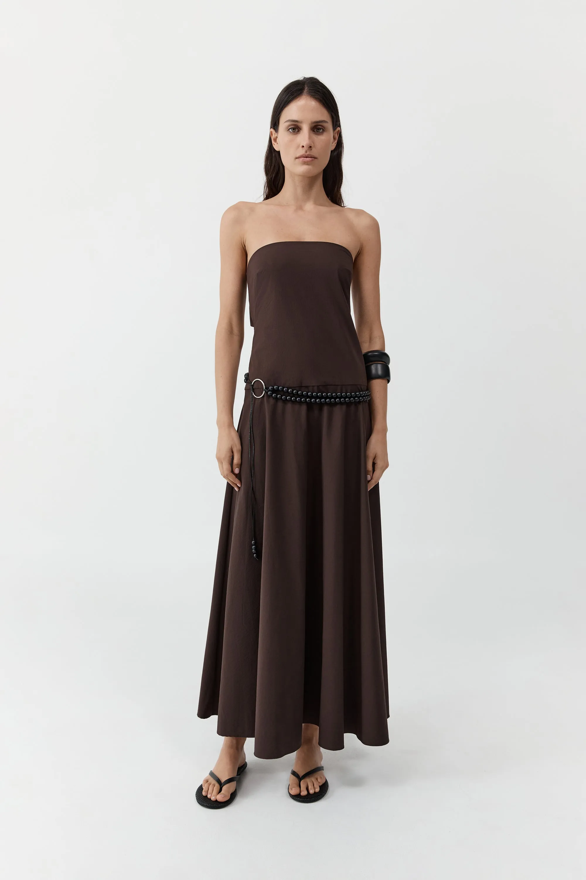 Strapless Rouleau Dress - Bark sold by St. Agni