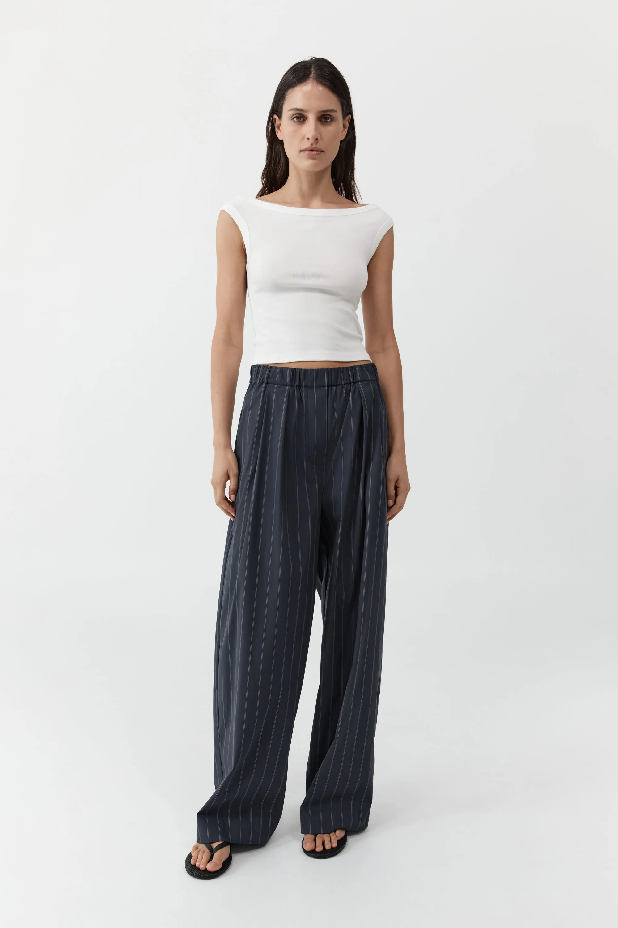 Stripe Relaxed Pleat Pants - Ink Stripe sold by St. Agni product image thumbnail 3
