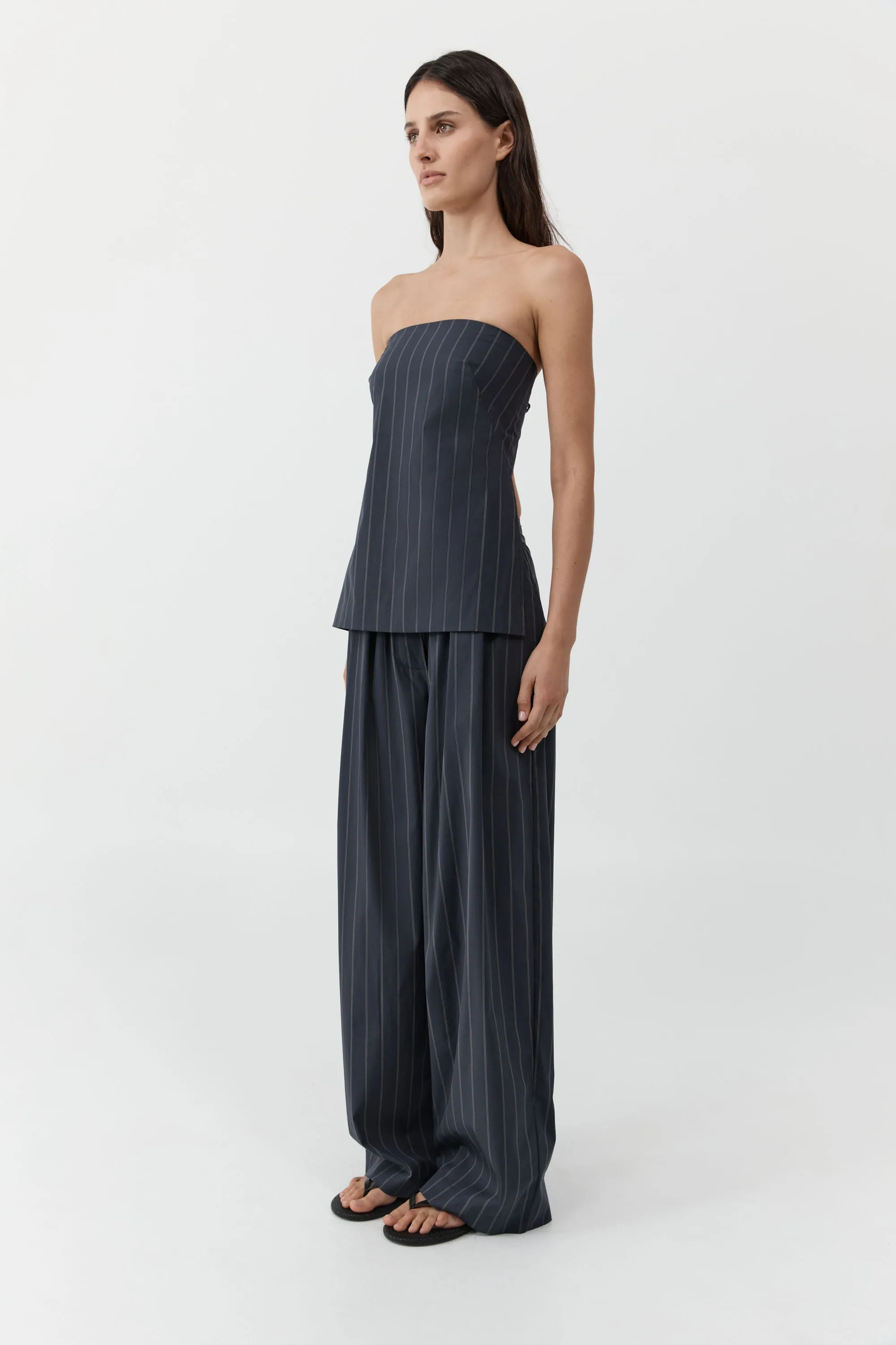 Stripe Relaxed Pleat Pants - Ink Stripe sold by St. Agni product image thumbnail 2