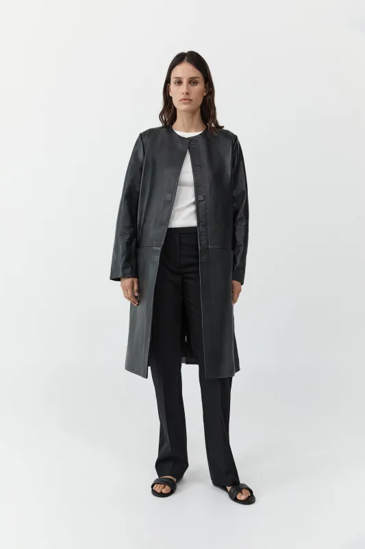 PRE-ORDER: Leather Minimal Coat - Black sold by St. Agni