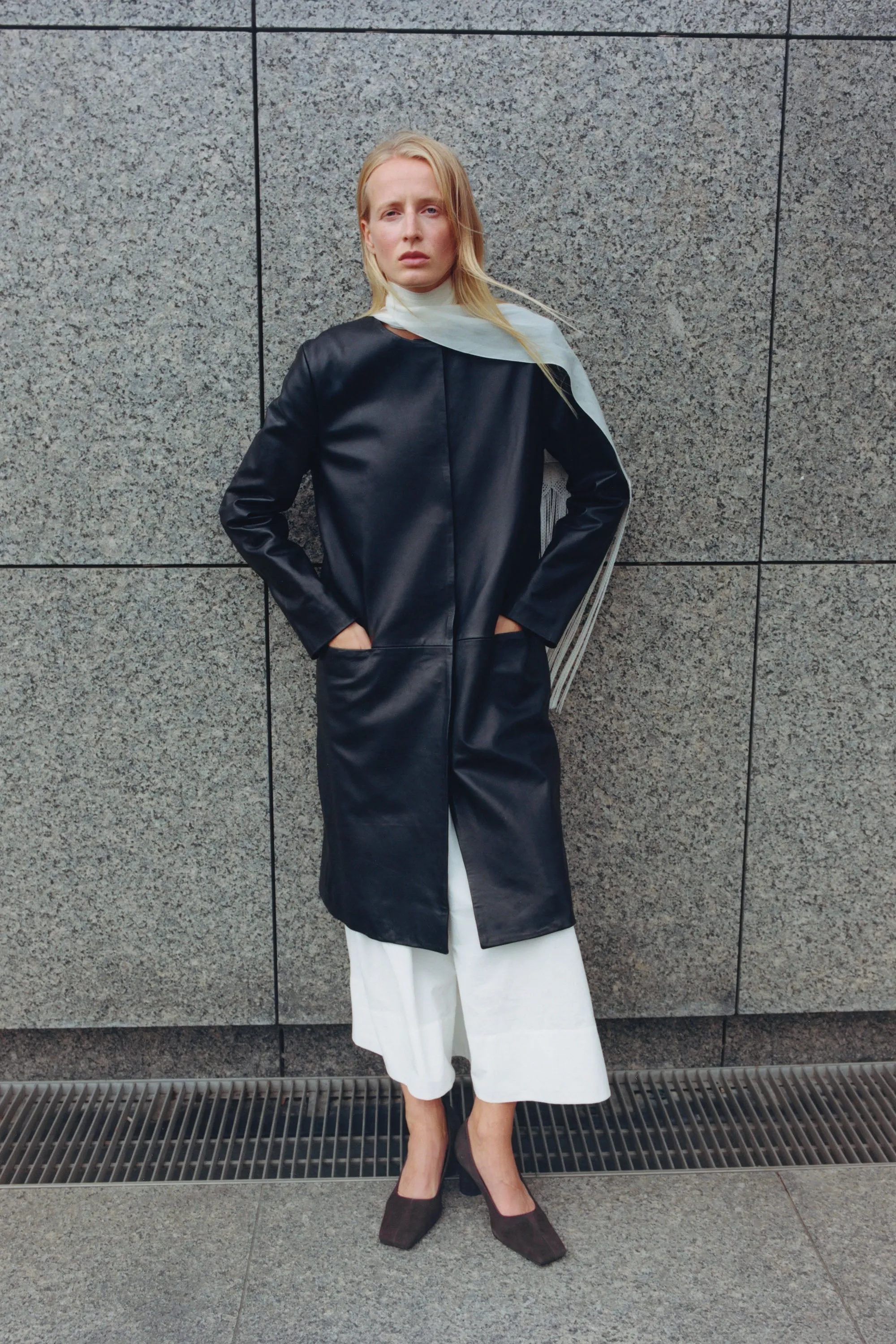 Leather Minimal Coat - Black sold by St. Agni product image thumbnail 4