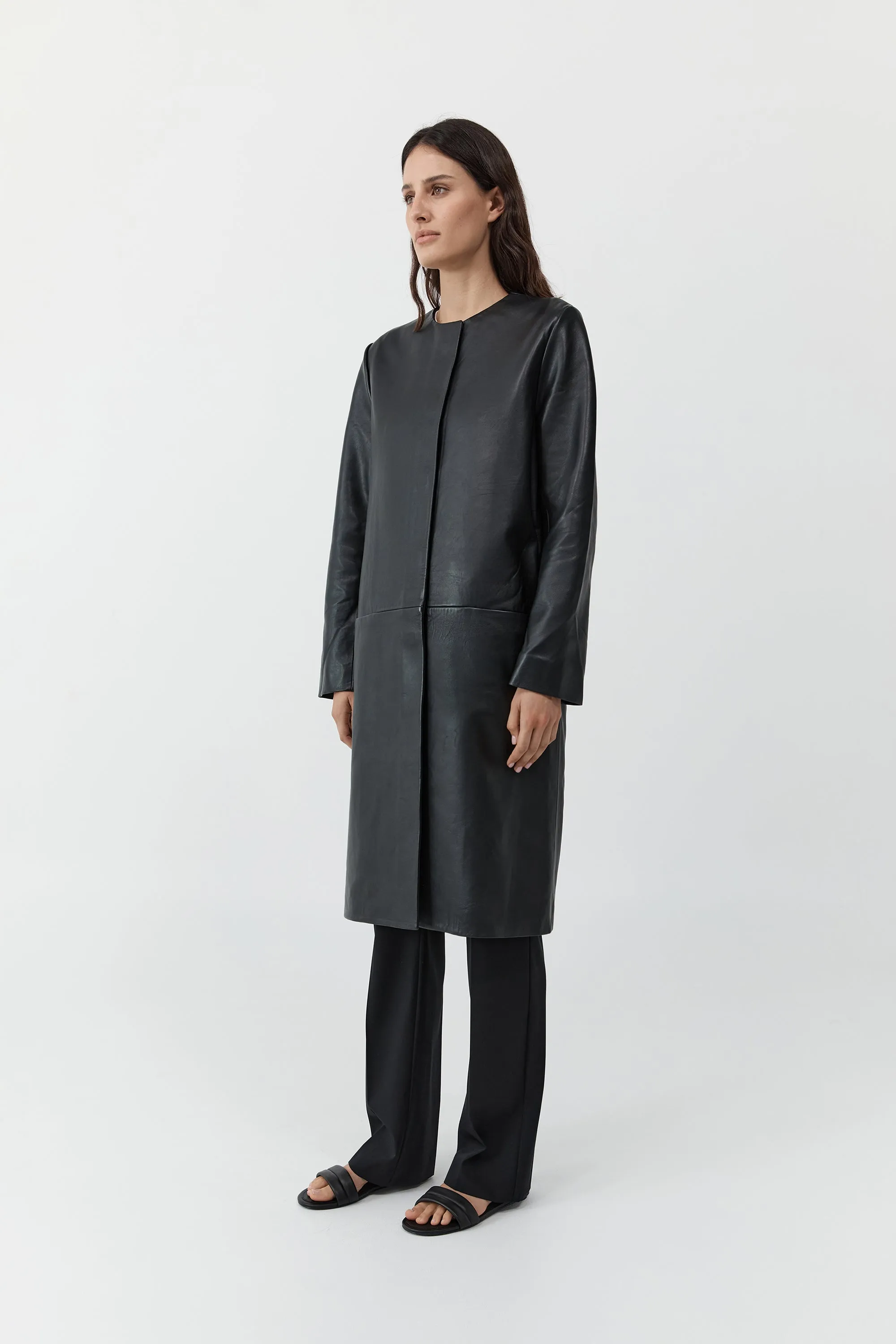 Leather Minimal Coat - Black sold by St. Agni product image thumbnail 2