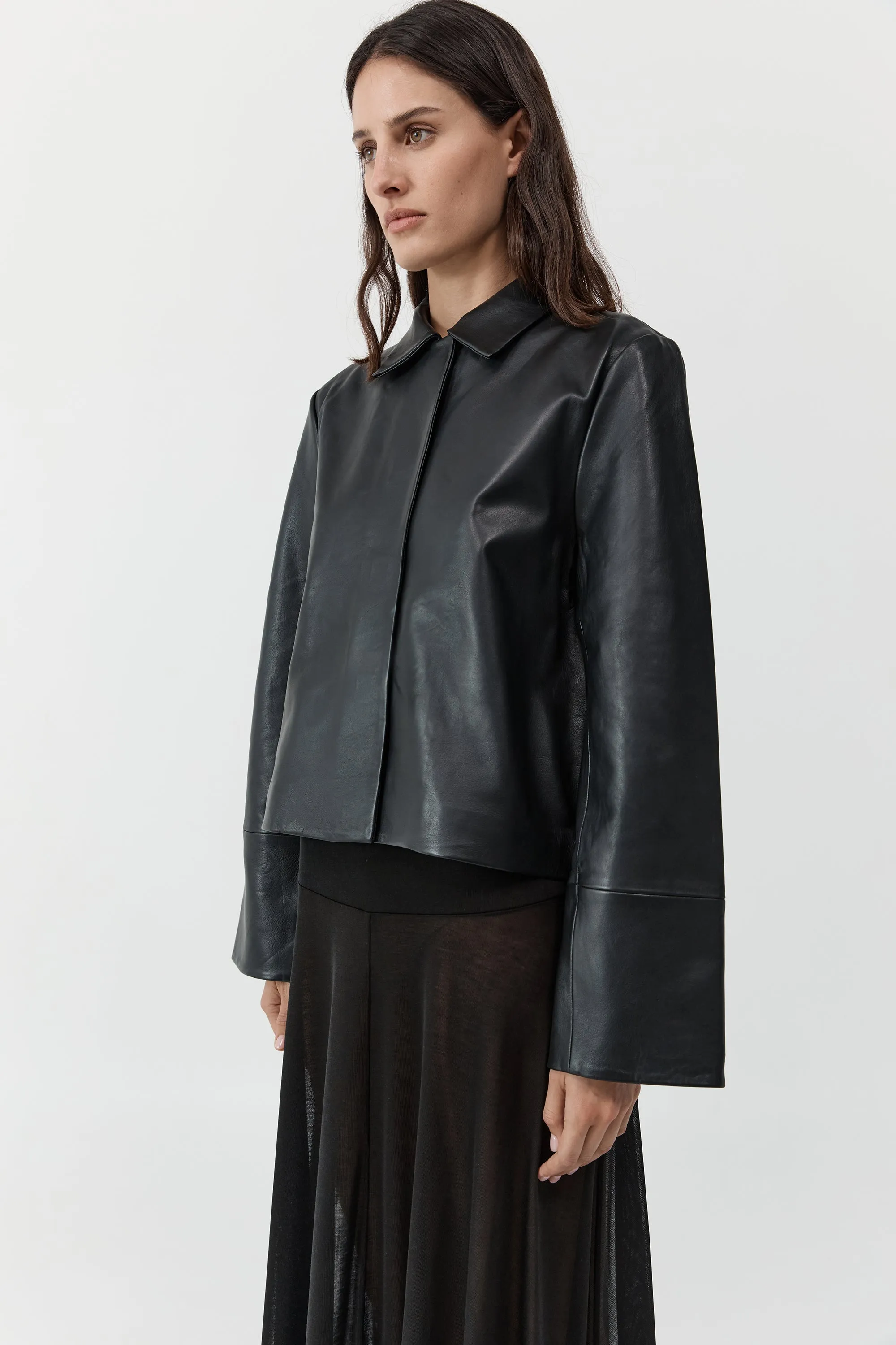 PRE-ORDER: Leather Minimal Jacket - Black sold by St. Agni product image thumbnail 2