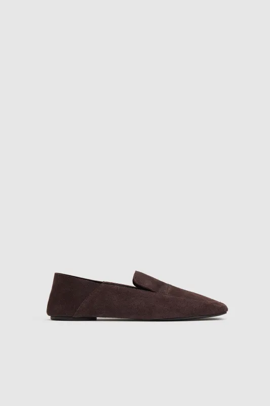 Suede Minimal Flat Loafer - Coffee made by St. Agni