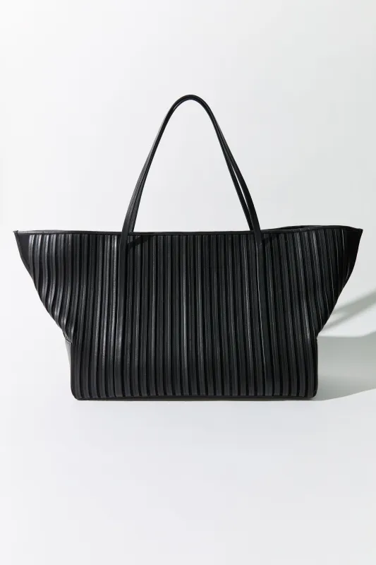 Large Linea Stitch Bateau Tote - Black made by St. Agni