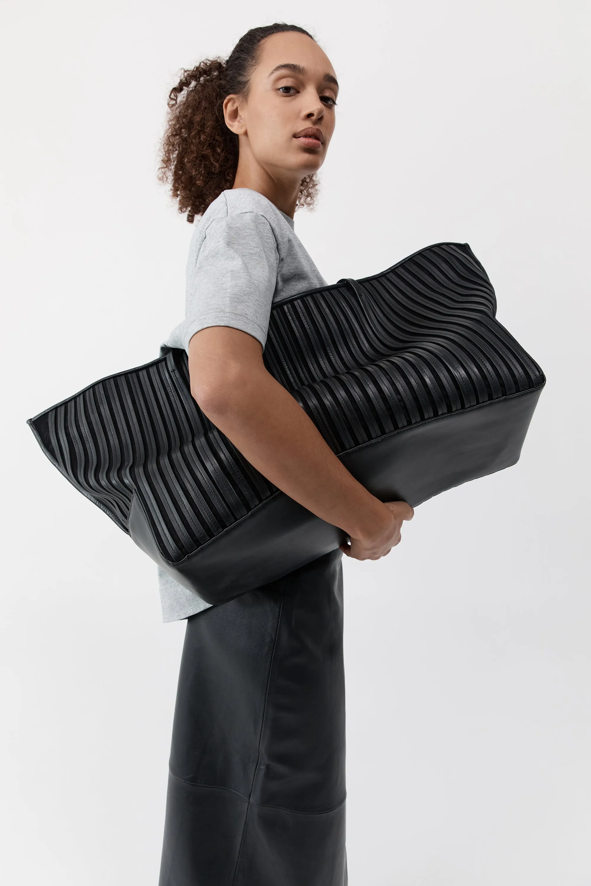 Large Linea Stitch Bateau Tote - Black sold by St. Agni product image thumbnail 3