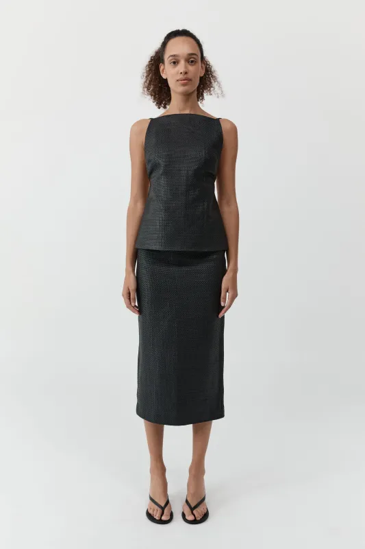 Woven Leather Square Neck Top - Black sold by St. Agni