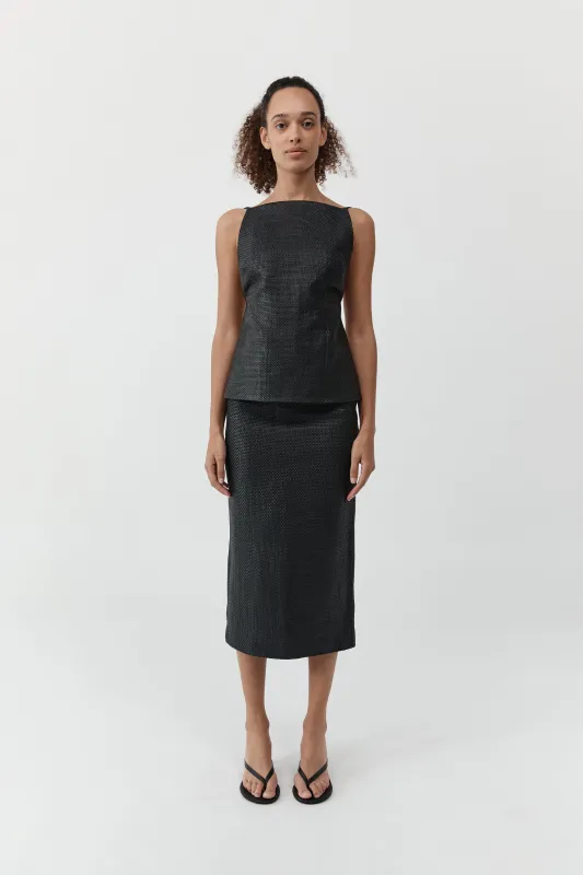 Woven Leather Skirt - Black made by St. Agni