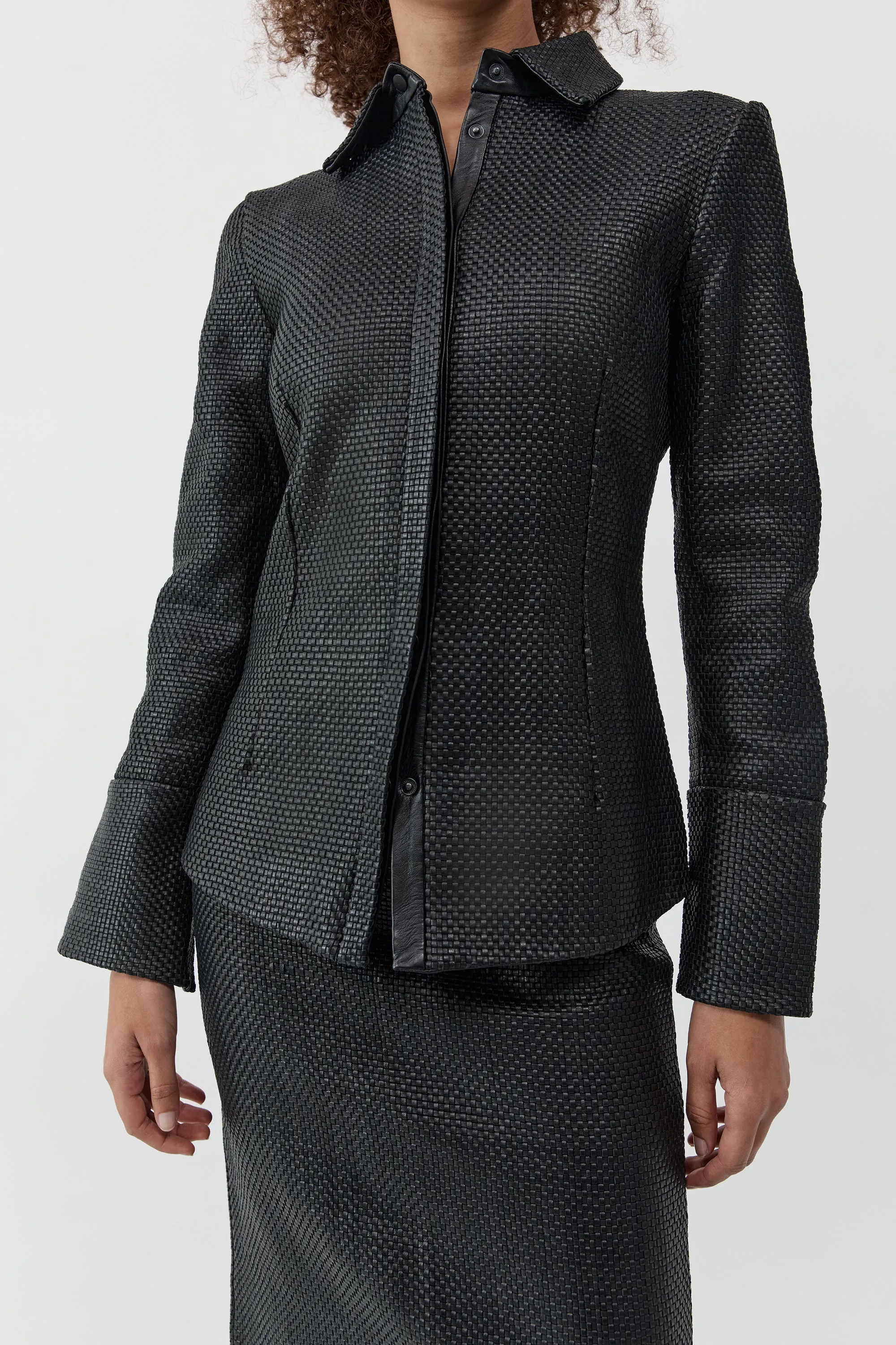 Woven Leather Shirt - Black sold by St. Agni product image thumbnail 2