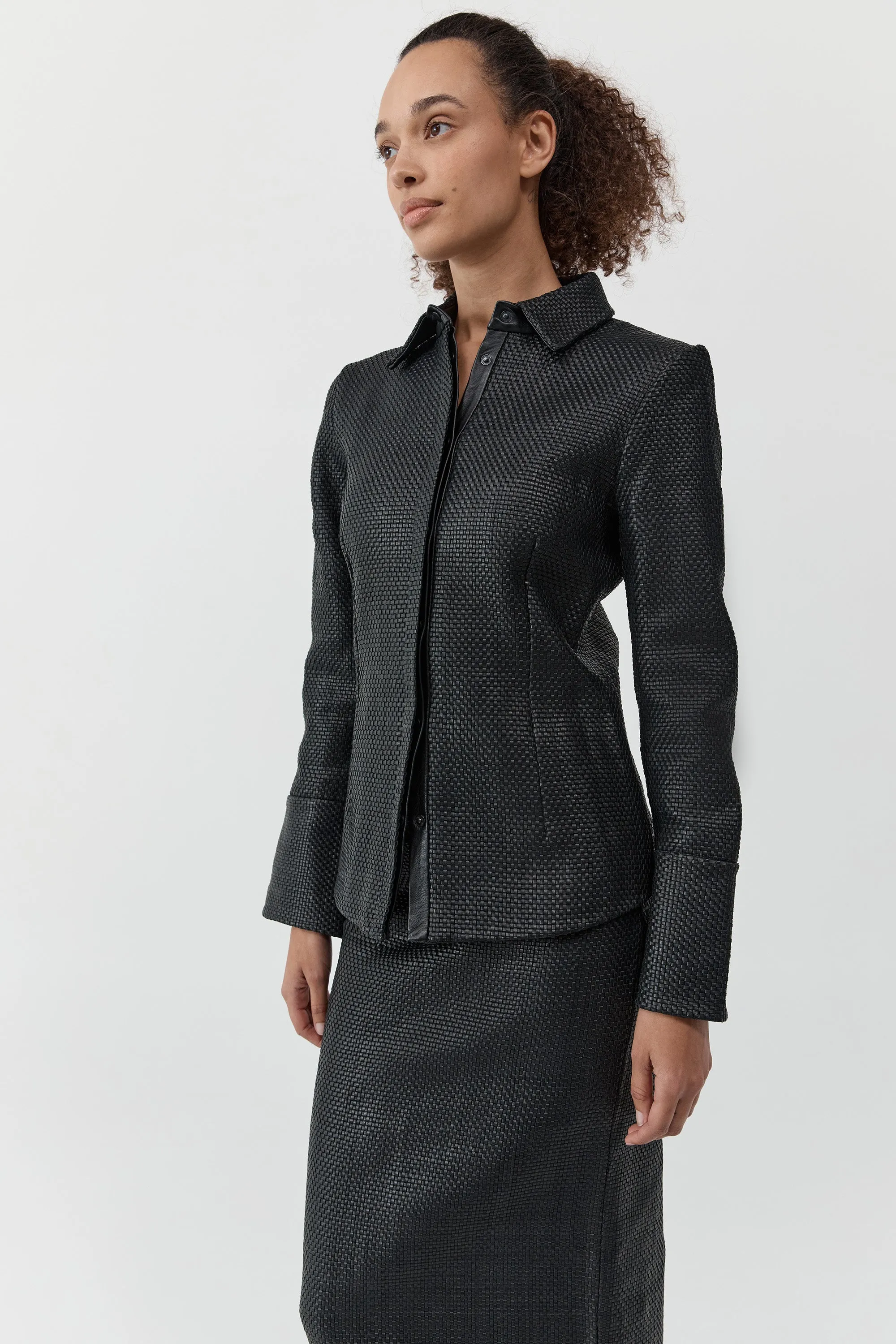 Woven Leather Shirt - Black sold by St. Agni product image thumbnail 5