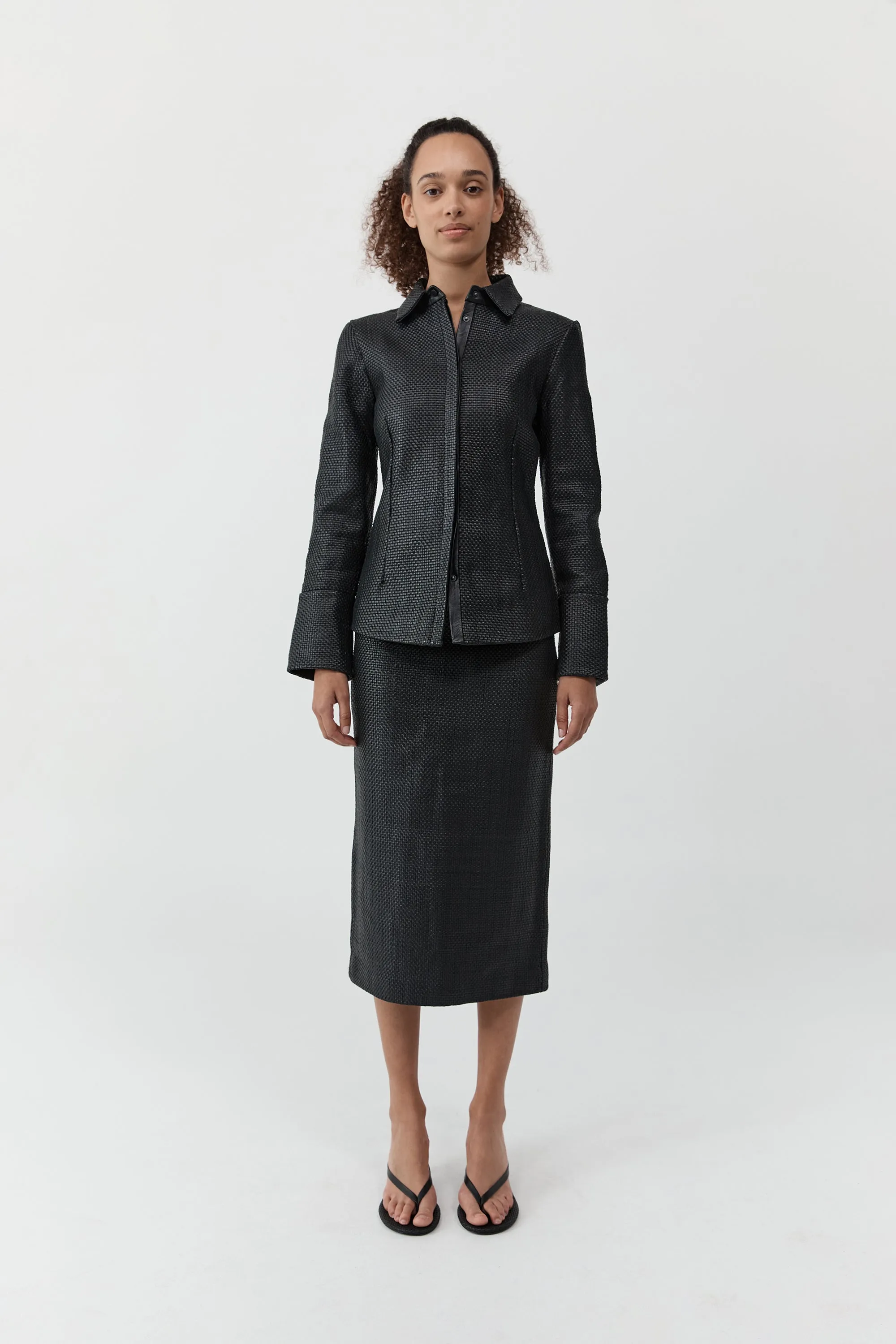 Woven Leather Shirt - Black sold by St. Agni