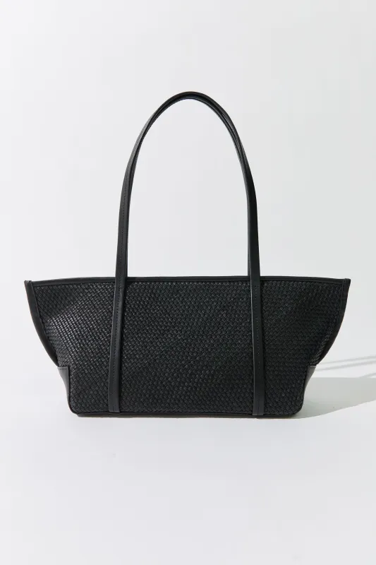 Woven Slim Bateau Tote - Black made by St. Agni