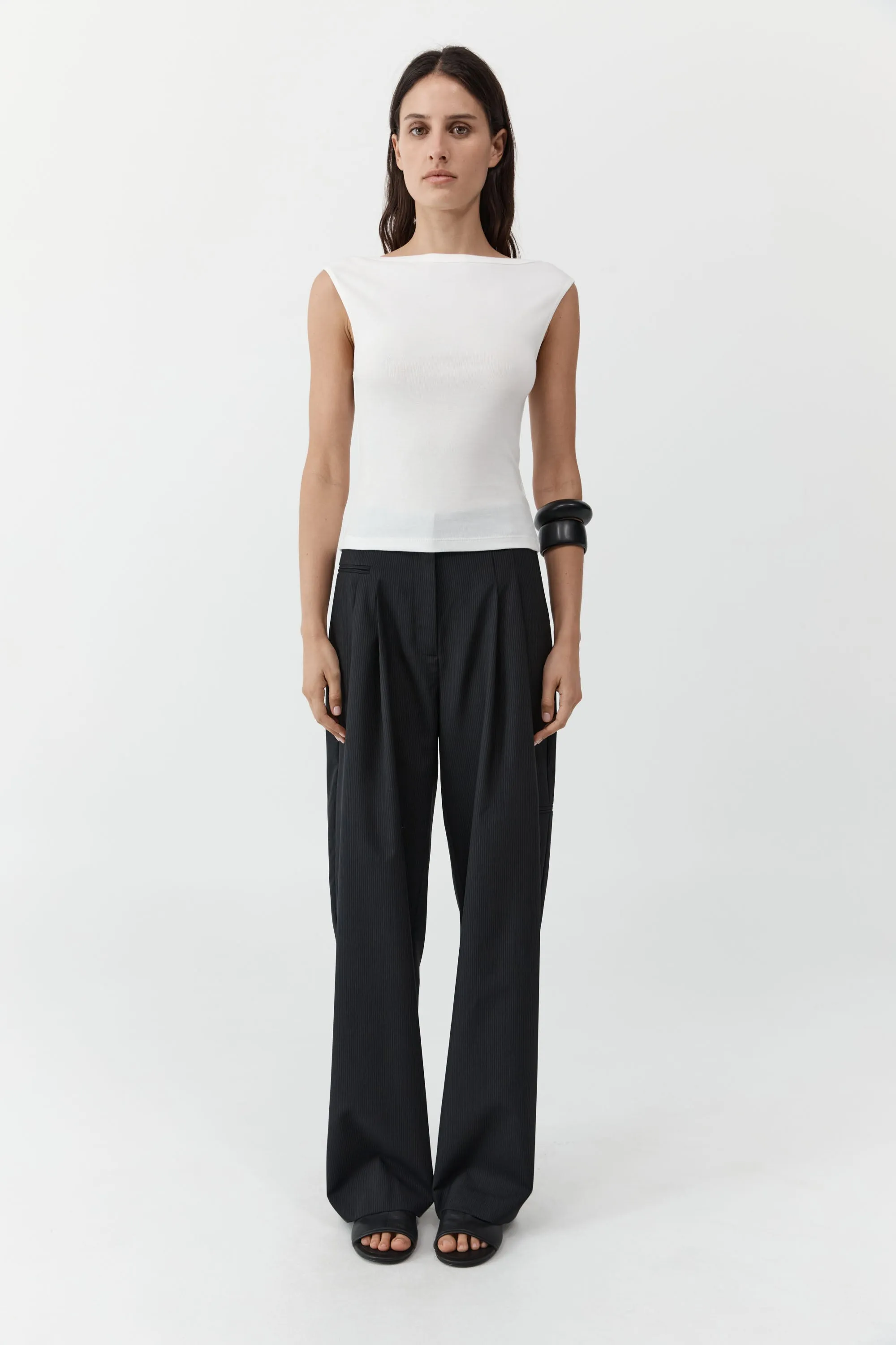 Wool Pinstripe Pocket Pants - Fine Pinstripe sold by St. Agni