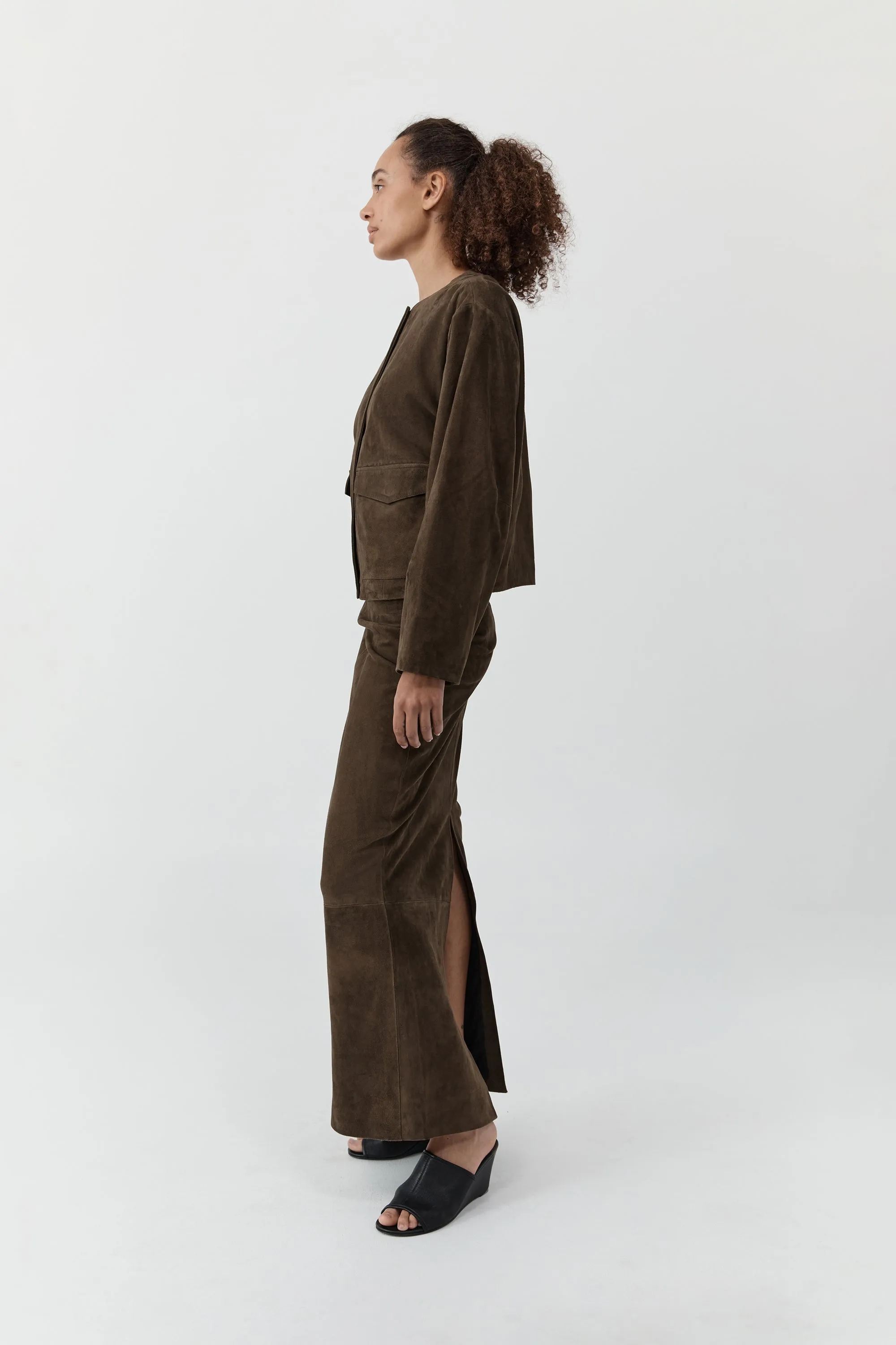 Suede Utility Cocoon Bomber - Khaki sold by St. Agni product image thumbnail 5