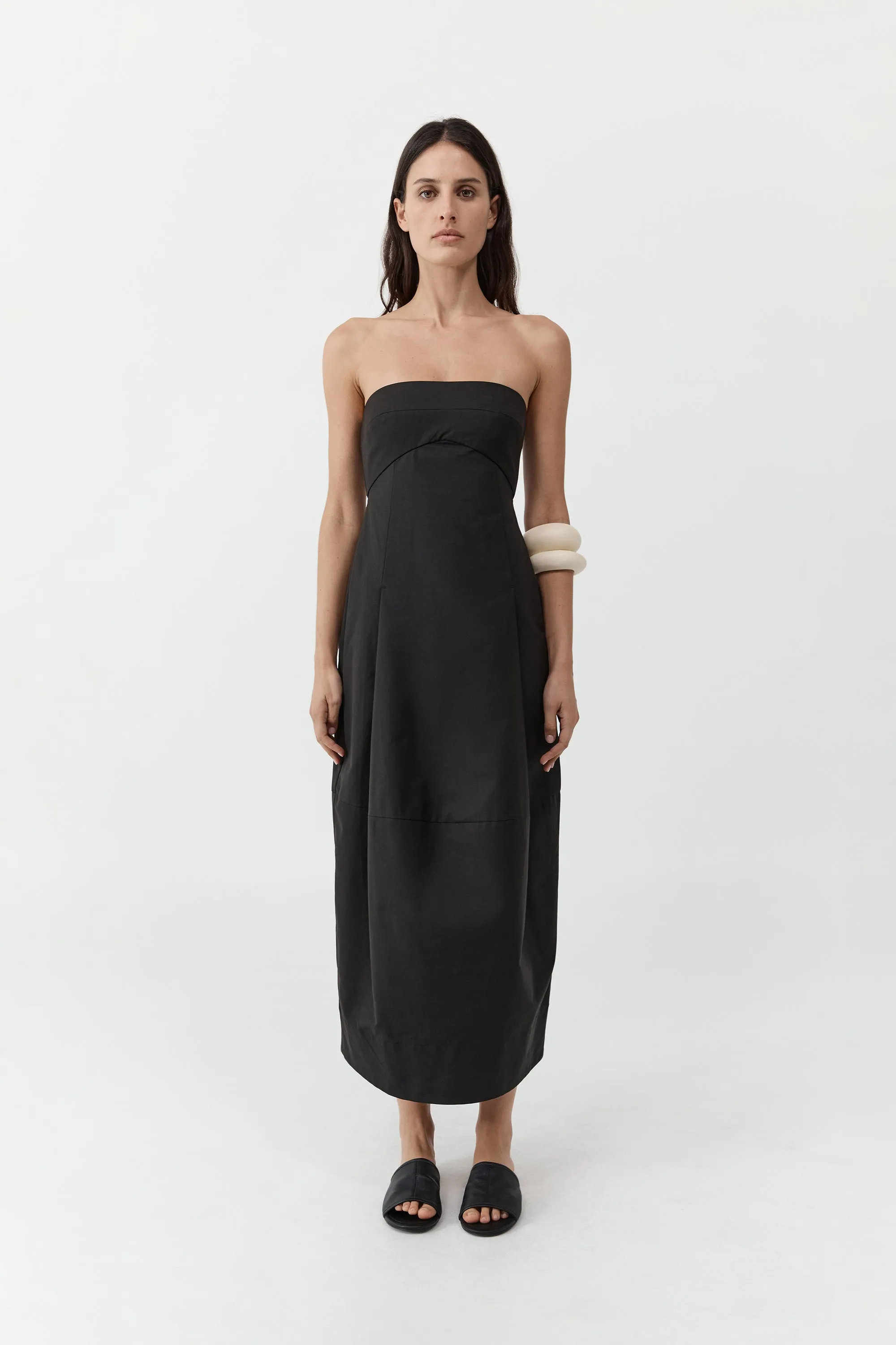 Canvas Pleat Cocoon Dress - Black sold by St. Agni