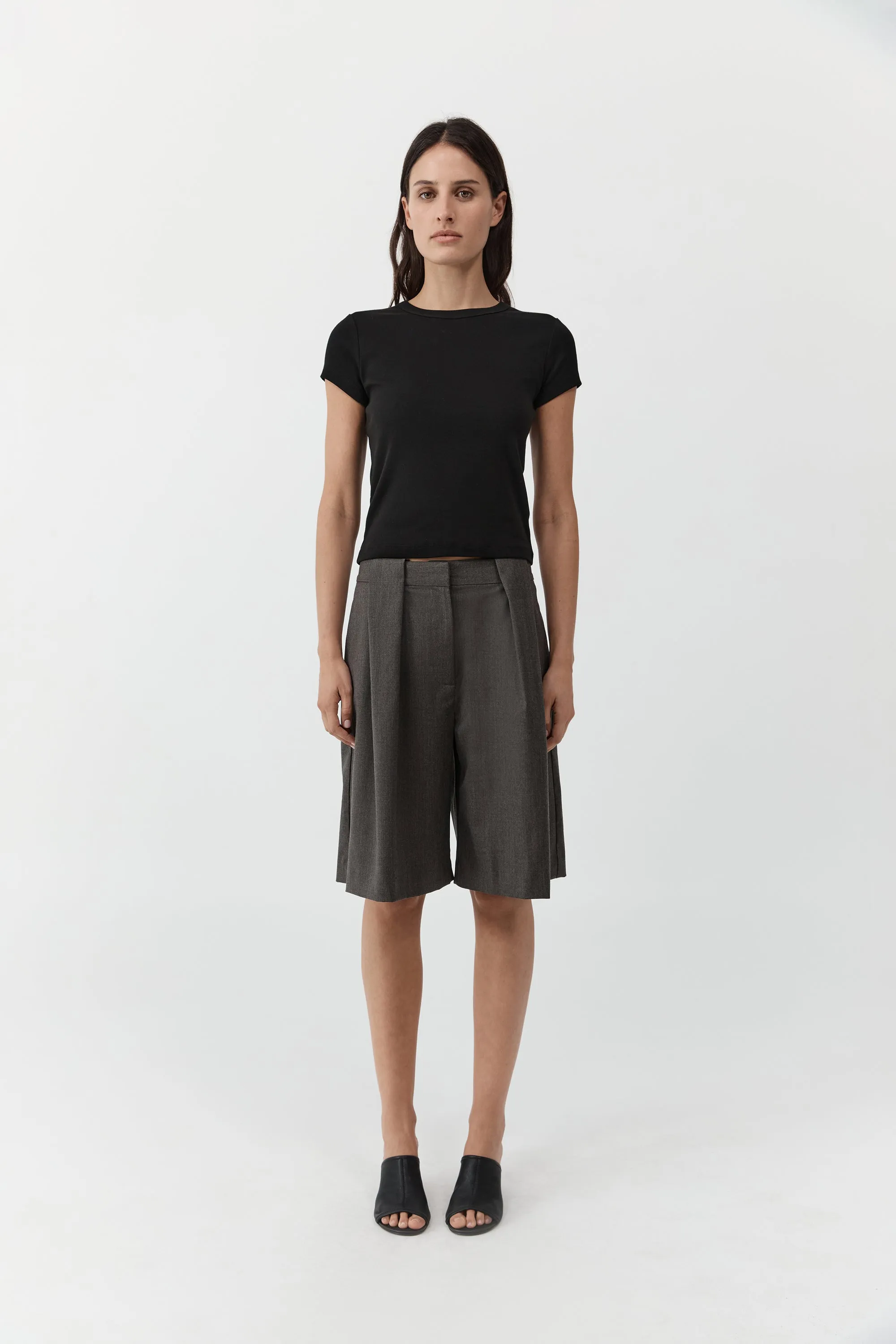 Wool Pleat Loop Shorts - Mulch sold by St. Agni