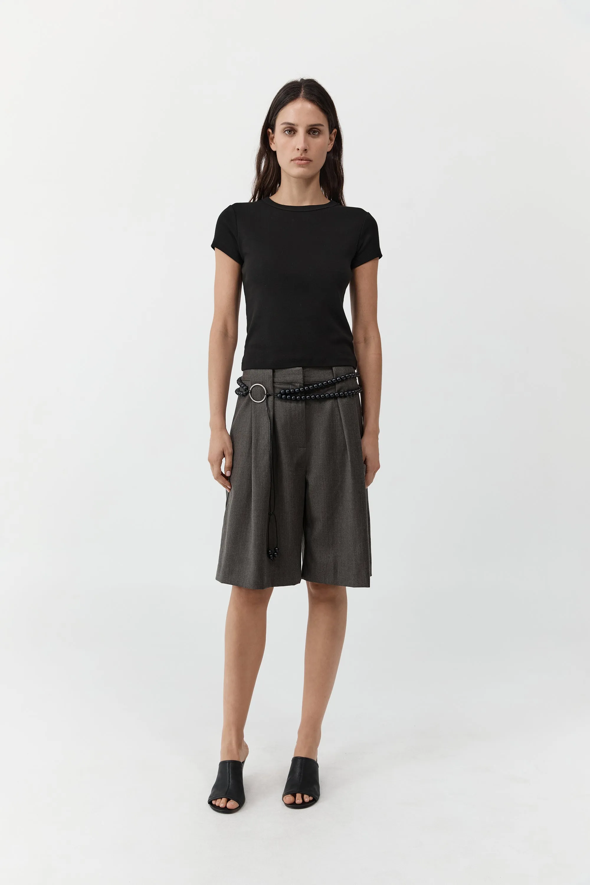 Wool Pleat Loop Shorts - Mulch sold by St. Agni product image thumbnail 3