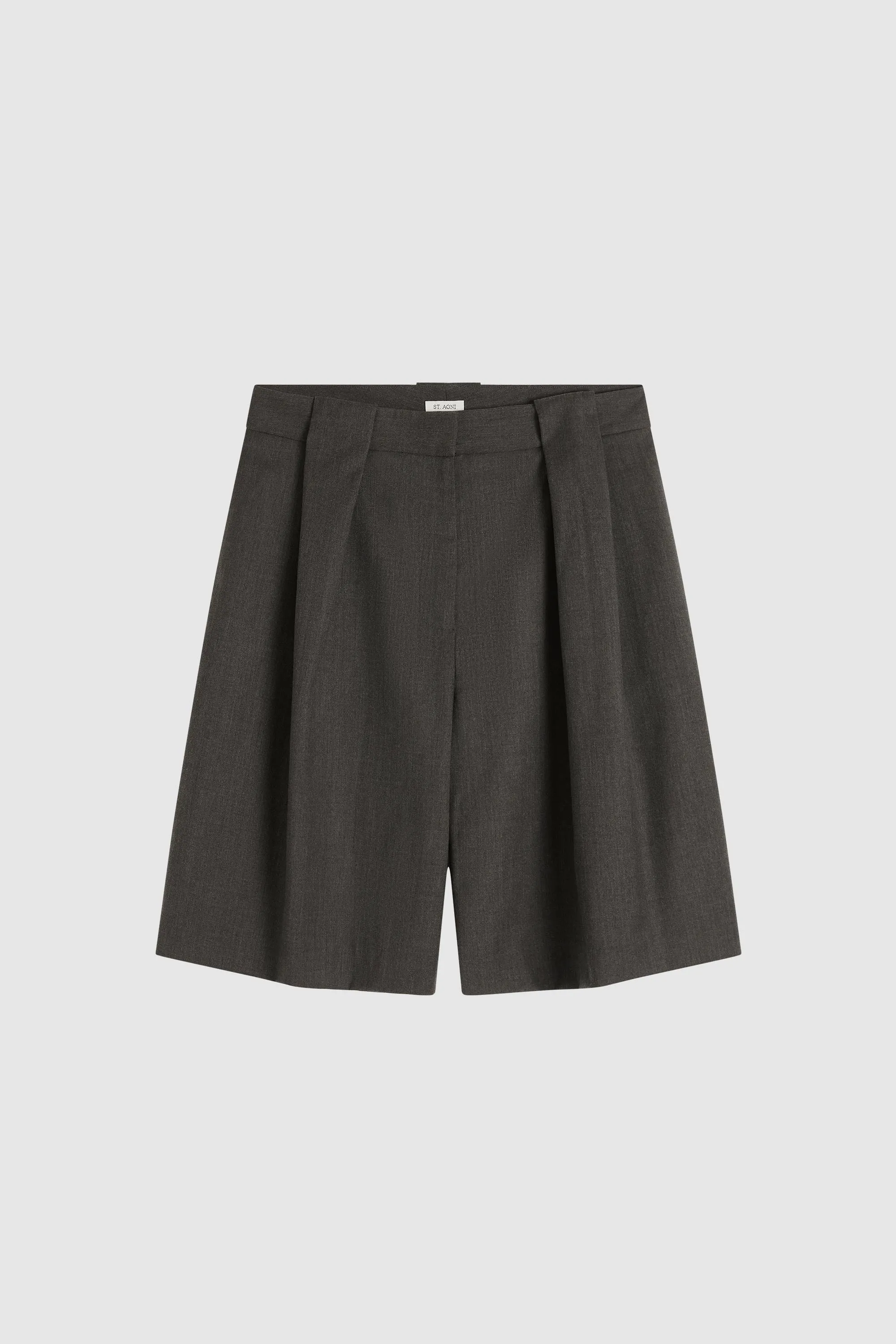 Wool Pleat Loop Shorts - Mulch sold by St. Agni product image thumbnail 5