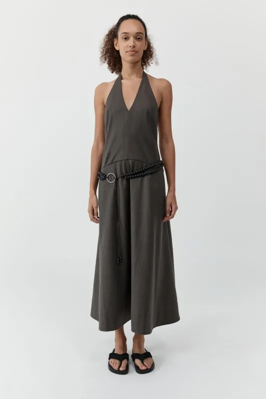 Wool Halter Plunge Dress - Mulch made by St. Agni