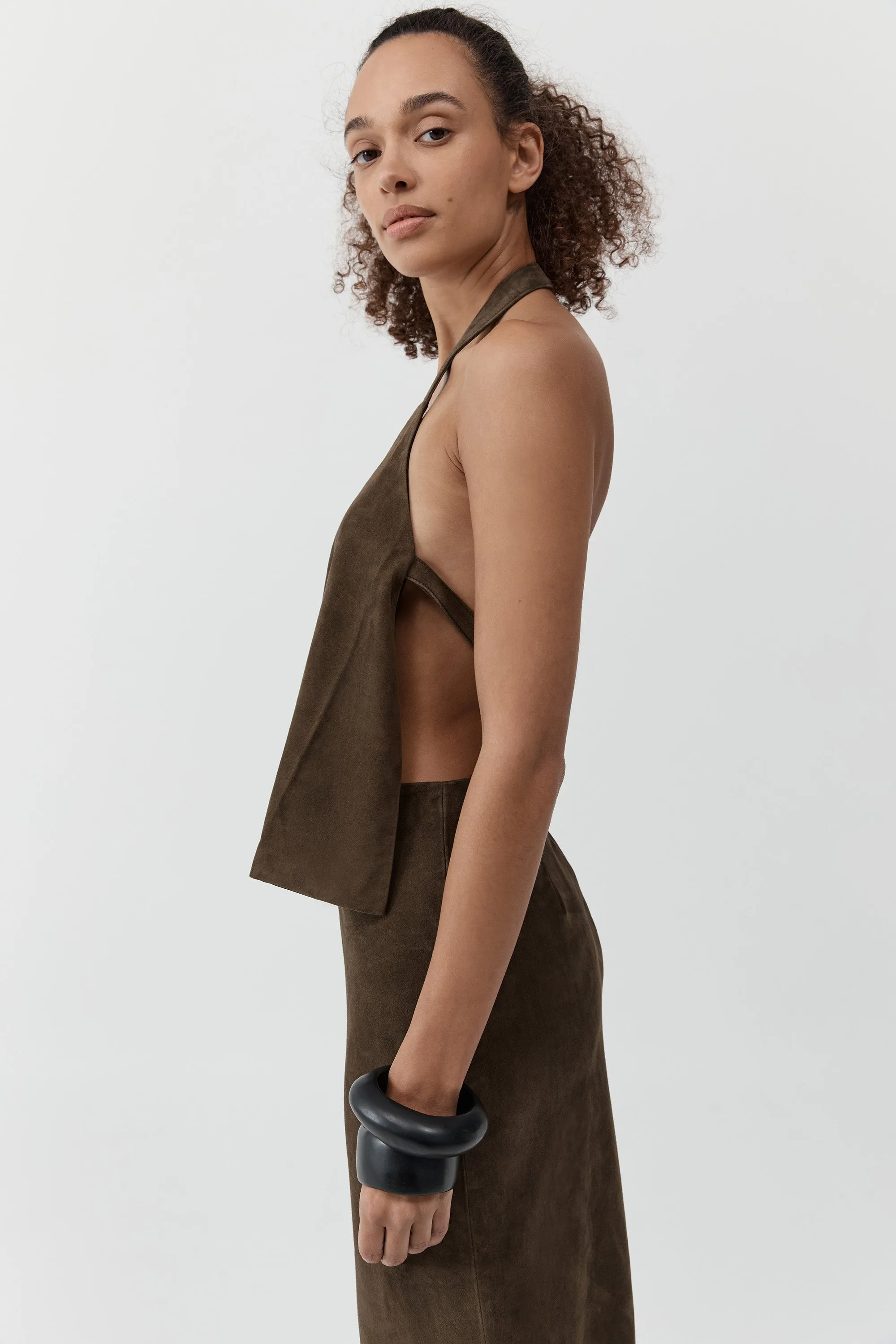 Suede Apron Top - Khaki sold by St. Agni product image thumbnail 3