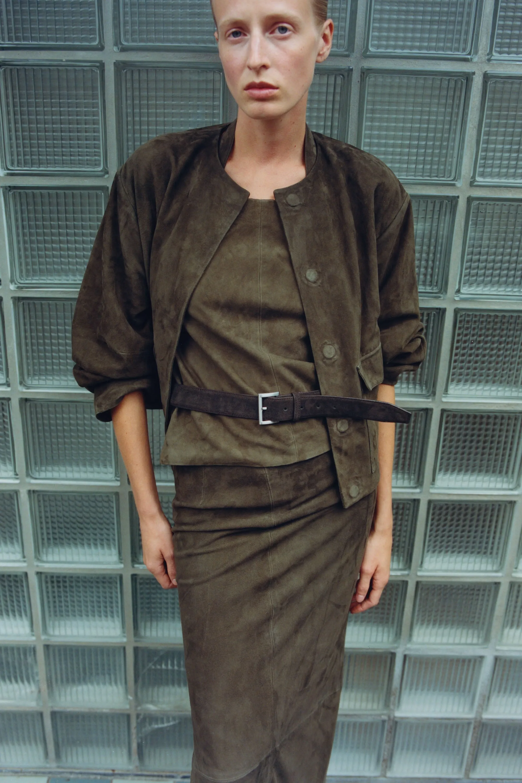 Suede Apron Top - Khaki sold by St. Agni product image thumbnail 4