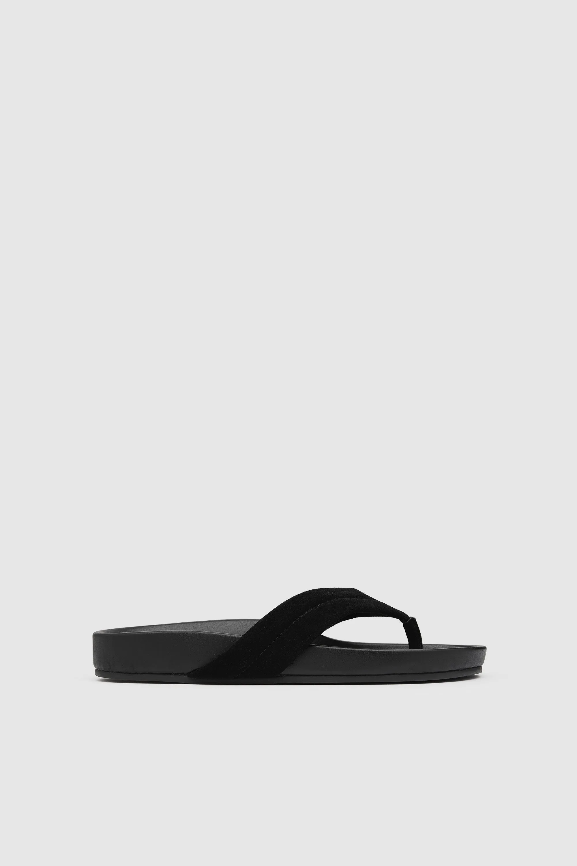 Suede Stitch Detail Thong Slide - Black sold by St. Agni