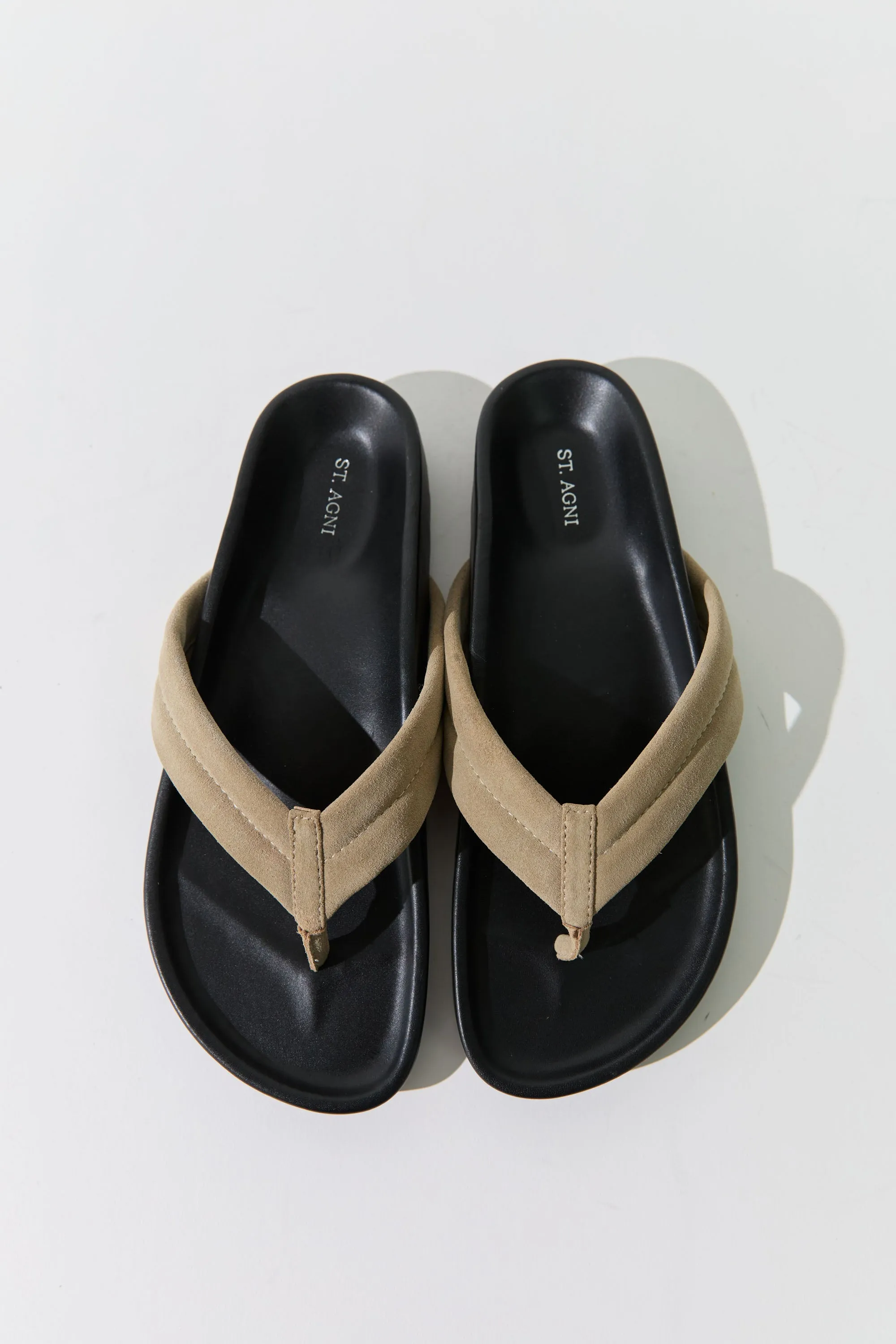 Suede Stitch Detail Thong Slide - Rock sold by St. Agni product image thumbnail 4