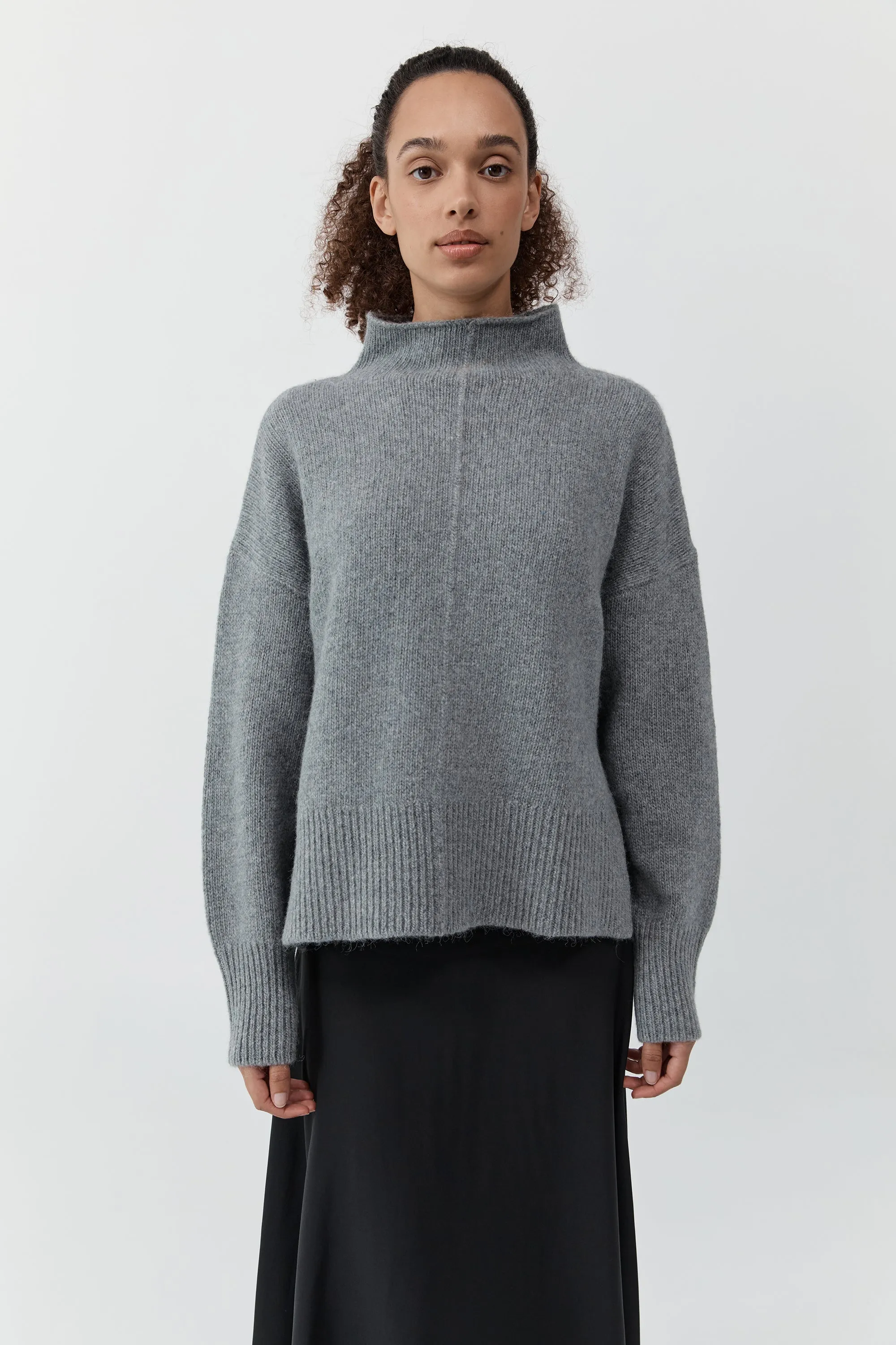 Wool Blend Mock Neck Sweater - Concrete sold by St. Agni