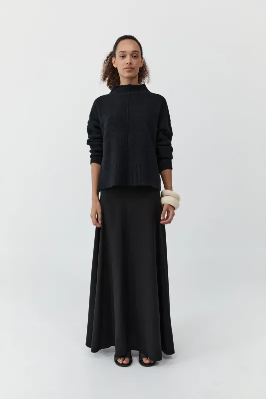 Wool Blend Mock Neck Sweater - Black made by St. Agni