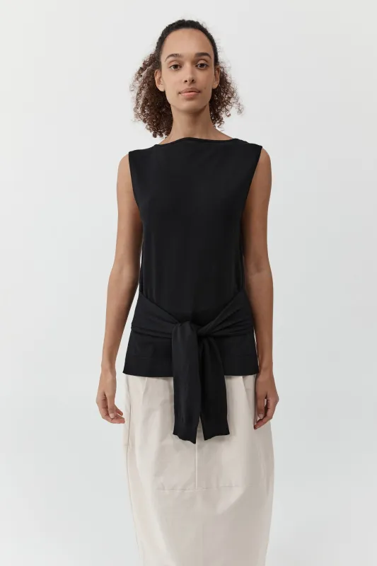 Fine Merino Tie Waist Top - Black made by St. Agni