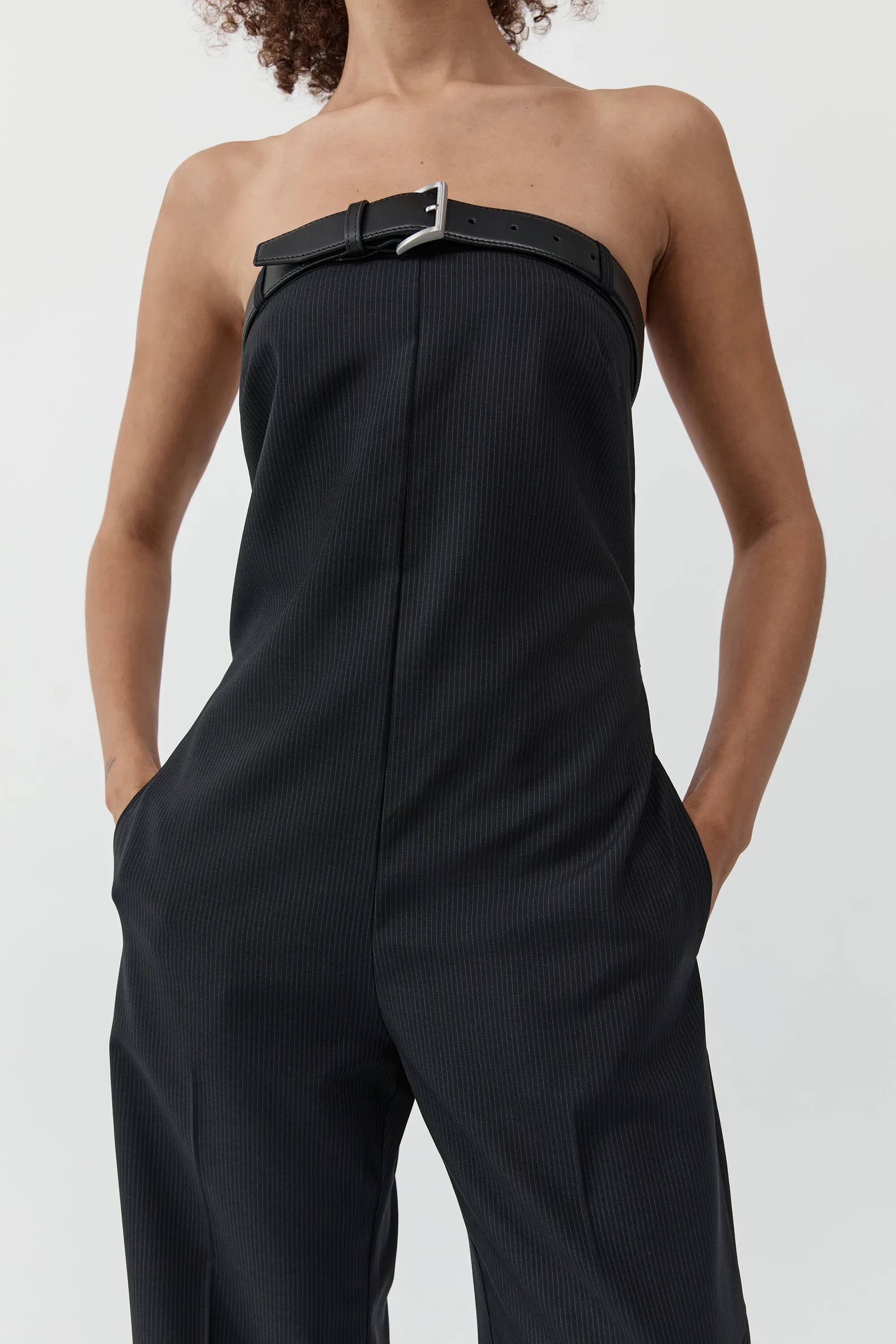 Wool Pinstripe Deconstructed Jumpsuit - Fine Pinstripe sold by St. Agni product image thumbnail 2