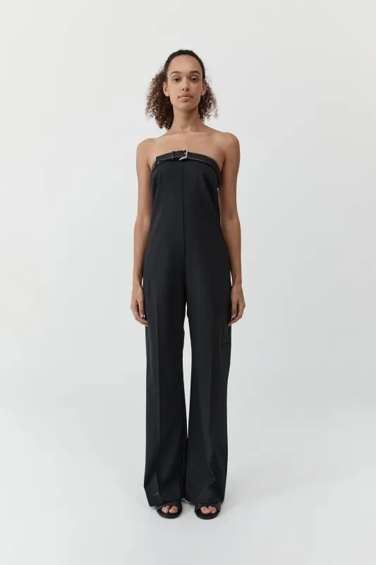 Wool Pinstripe Deconstructed Jumpsuit - Fine Pinstripe made by St. Agni