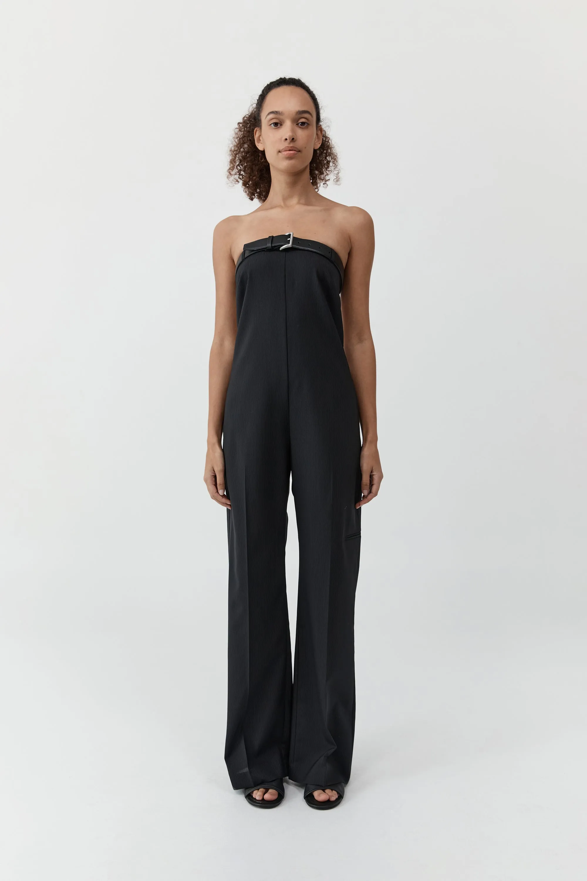 Wool Pinstripe Deconstructed Jumpsuit - Fine Pinstripe sold by St. Agni