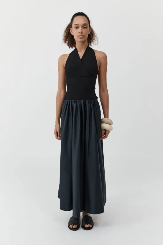Knit Halter Backless Dress - Black made by St. Agni