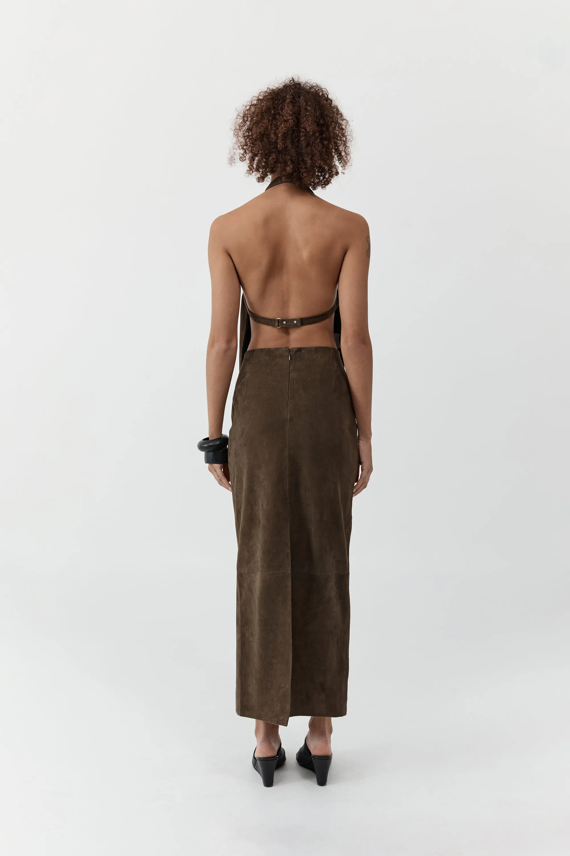 Suede Column Skirt - Khaki sold by St. Agni product image thumbnail 5
