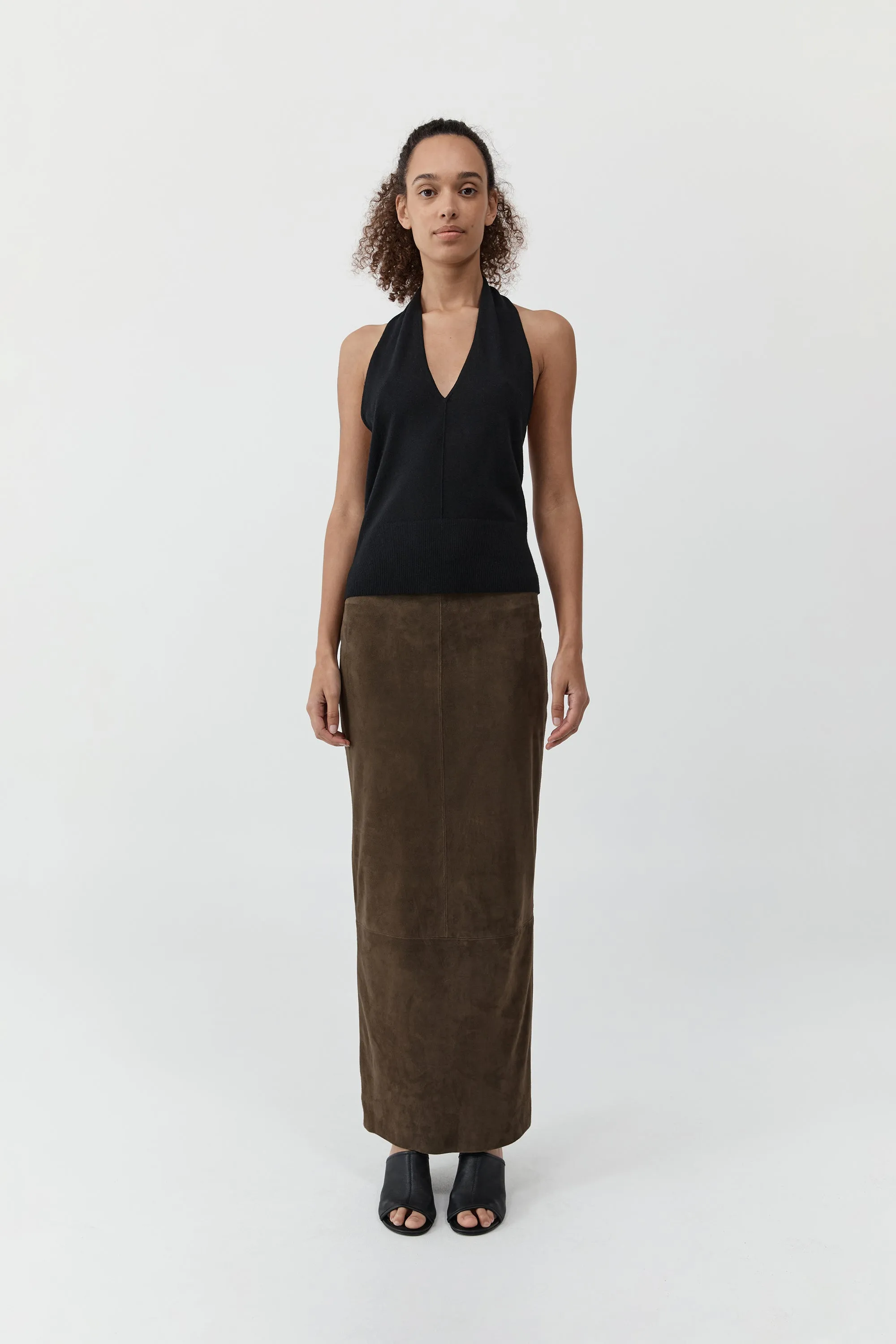 Suede Column Skirt - Khaki sold by St. Agni product image thumbnail 3
